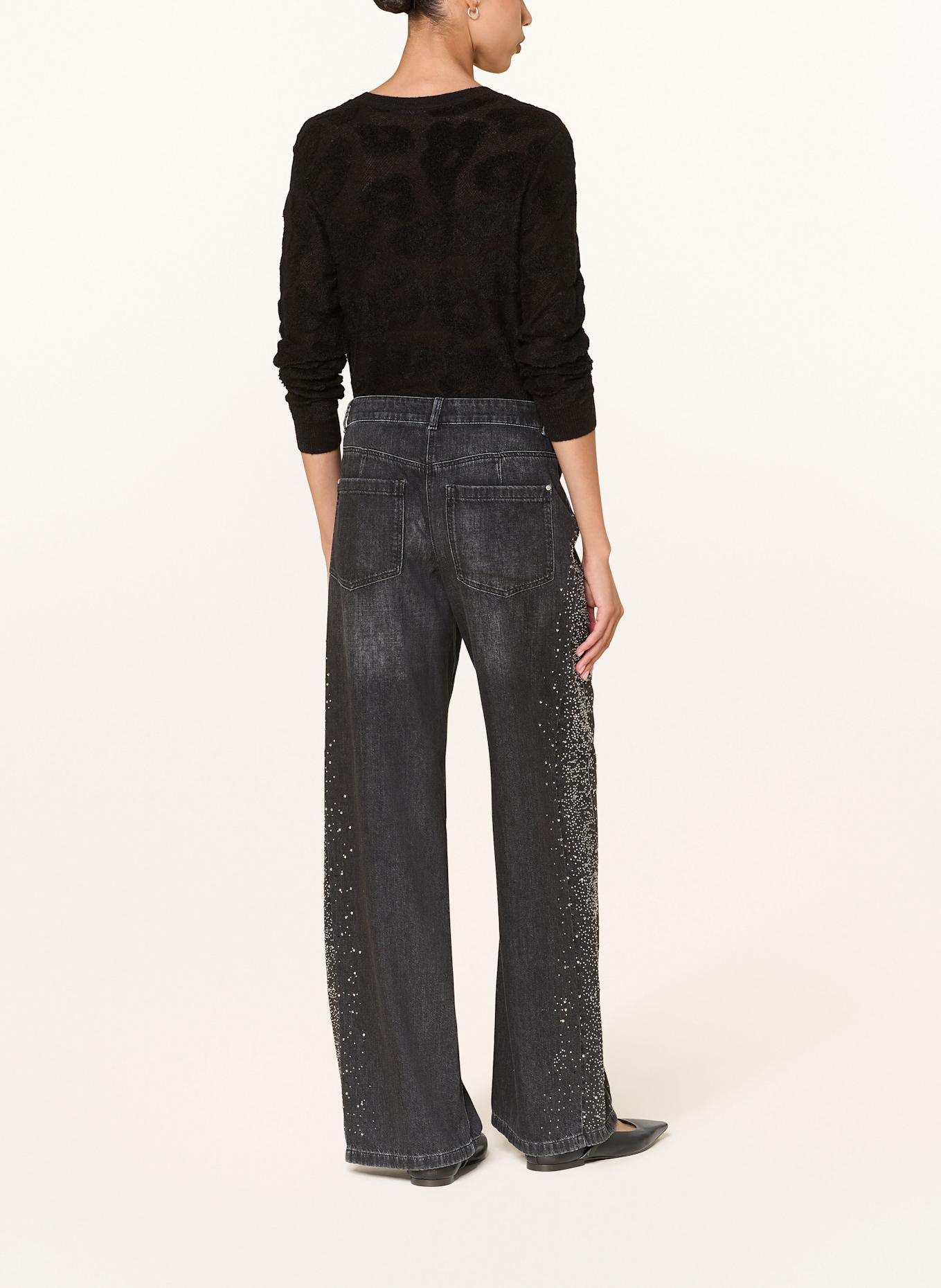 LUISA CERANO Wide leg jeans with decorative gems: 1 BLACK