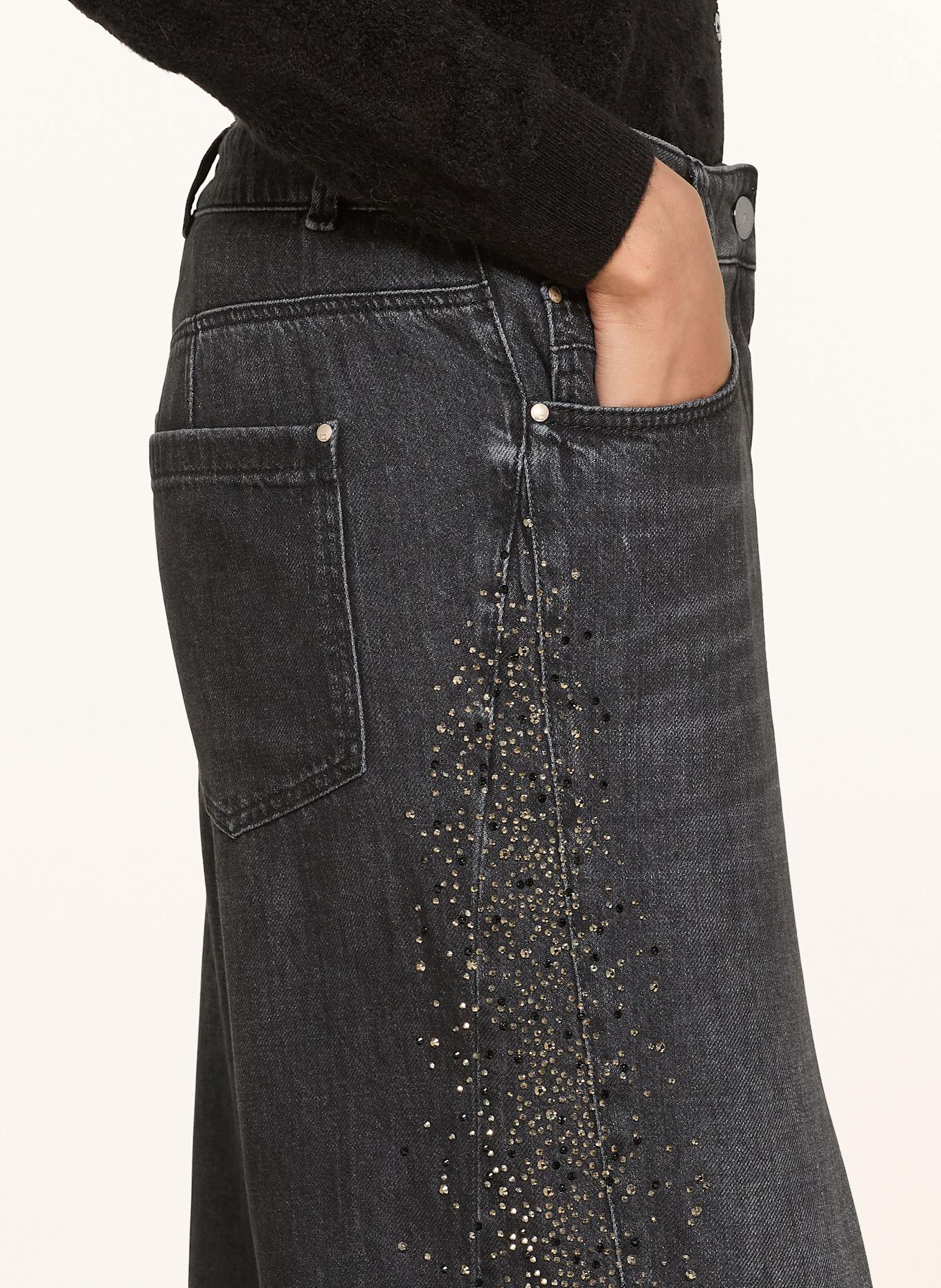 LUISA CERANO Wide leg jeans with decorative gems: 1 BLACK