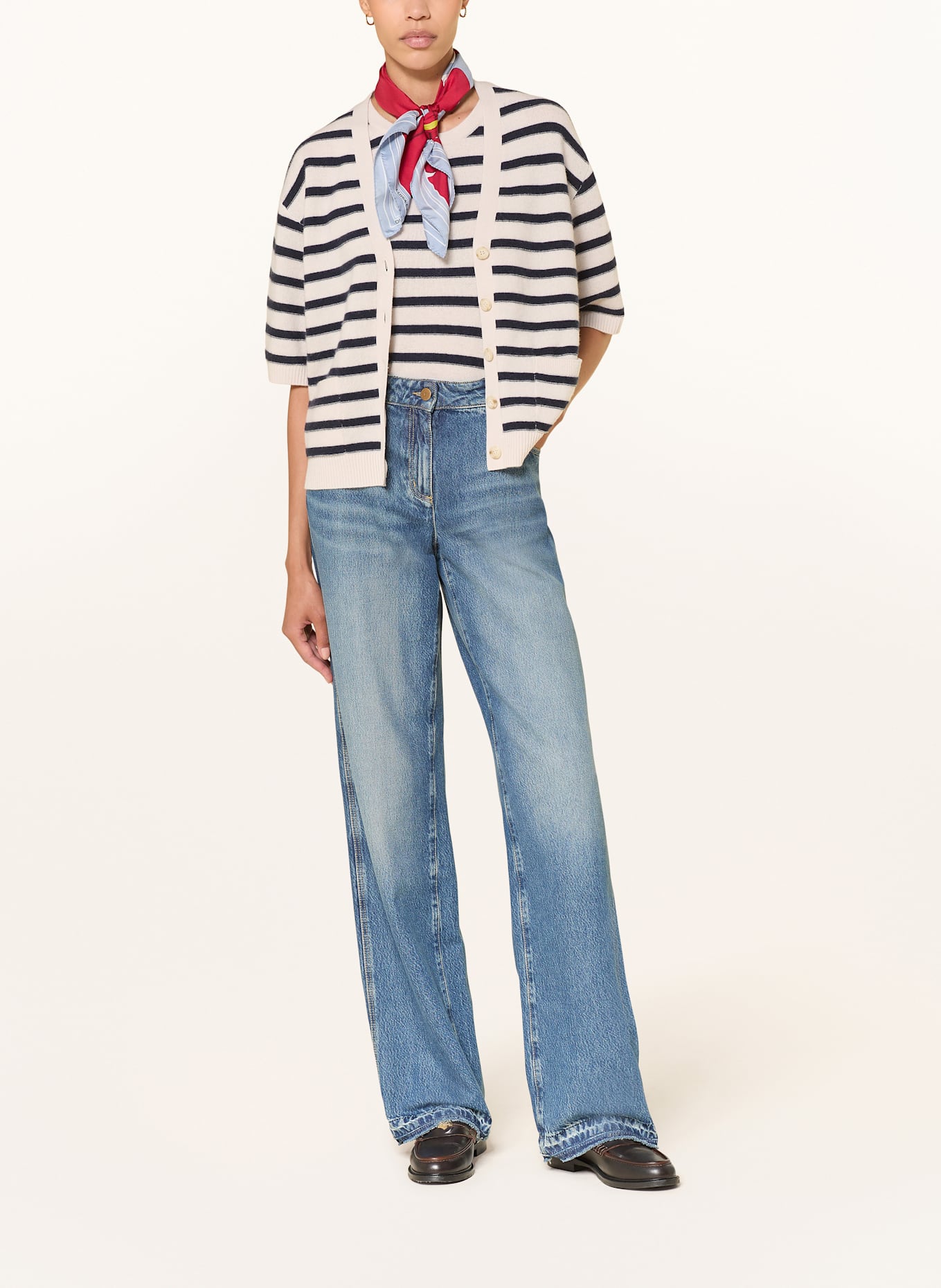 LUISA CERANO Pletený kardigan: KRÉMOVÁ / TMAVĚ MODRÁ