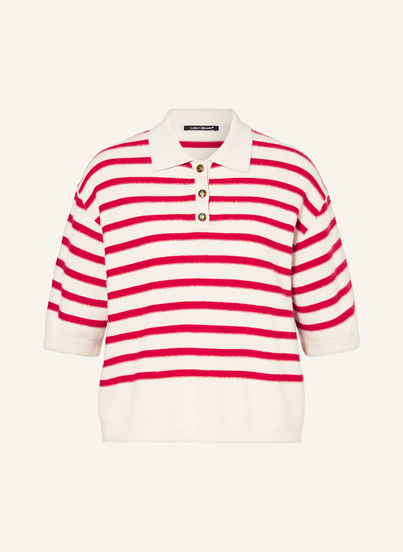 LUISA CERANO Knitted polo shirt: CREAM / RED