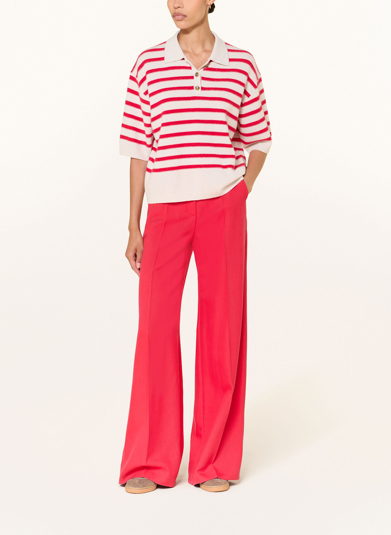 LUISA CERANO Knitted polo shirt: CREAM / RED