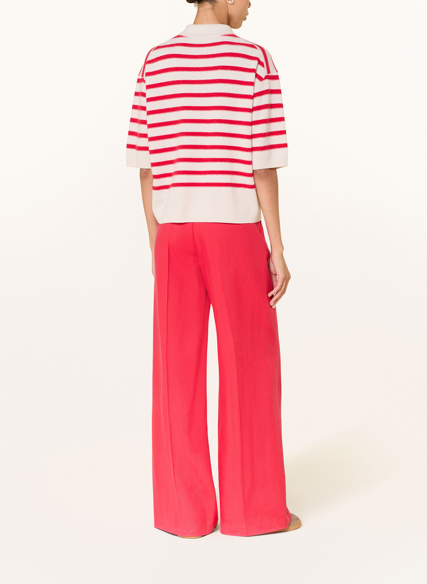 LUISA CERANO Knitted polo shirt: CREAM / RED