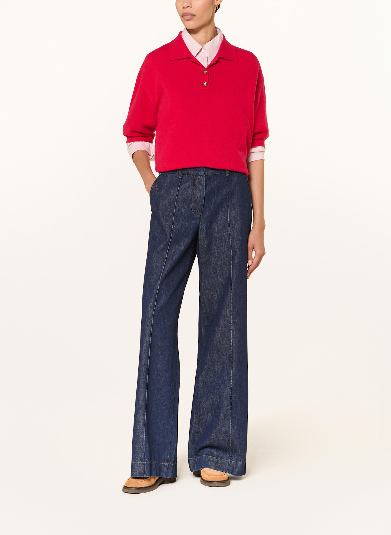 LUISA CERANO Strick-Poloshirt mit 3/4-Arm: ROT