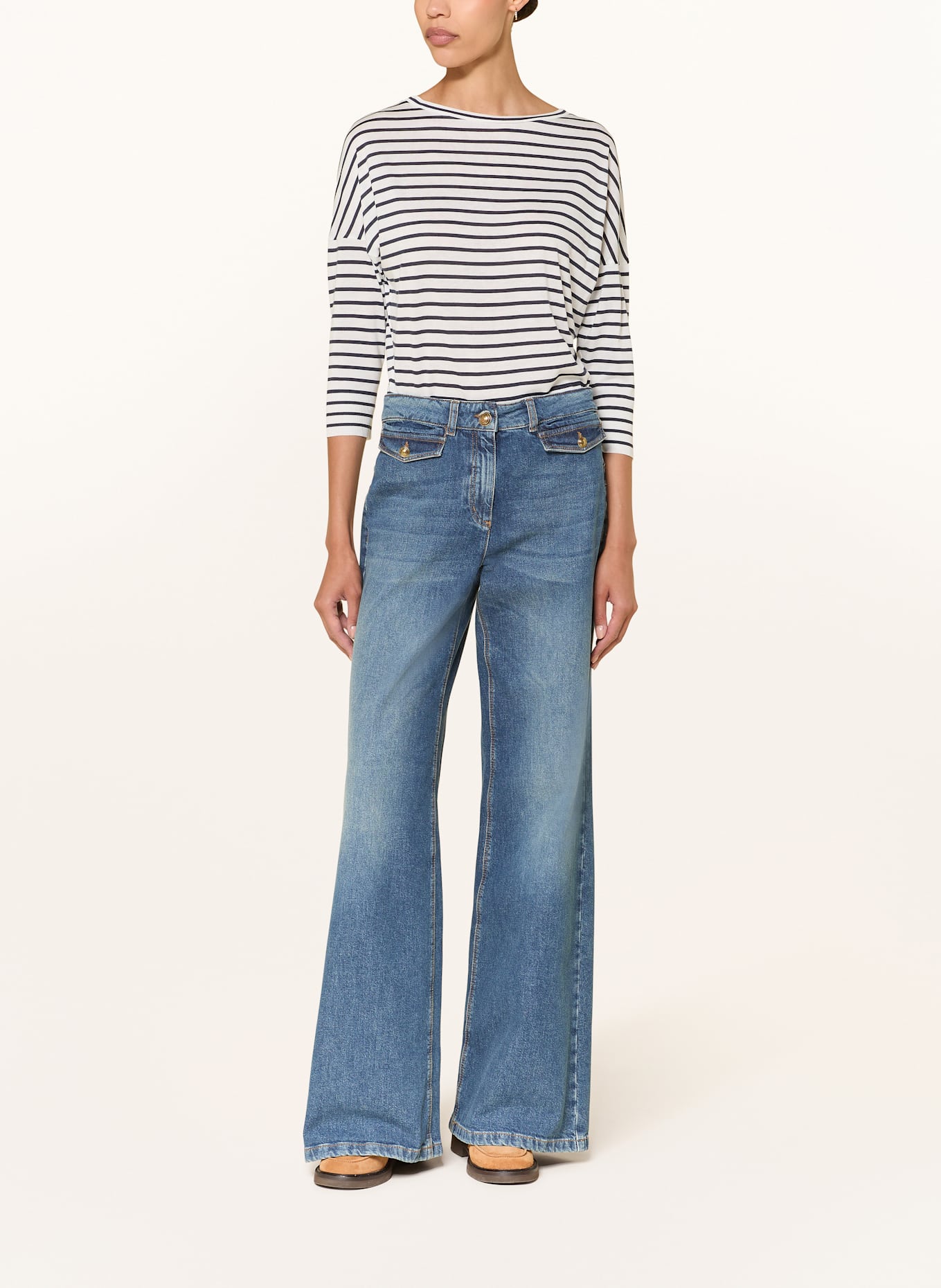 LUISA CERANO Shirt mit 3/4-Arm: WEISS / DUNKELBLAU