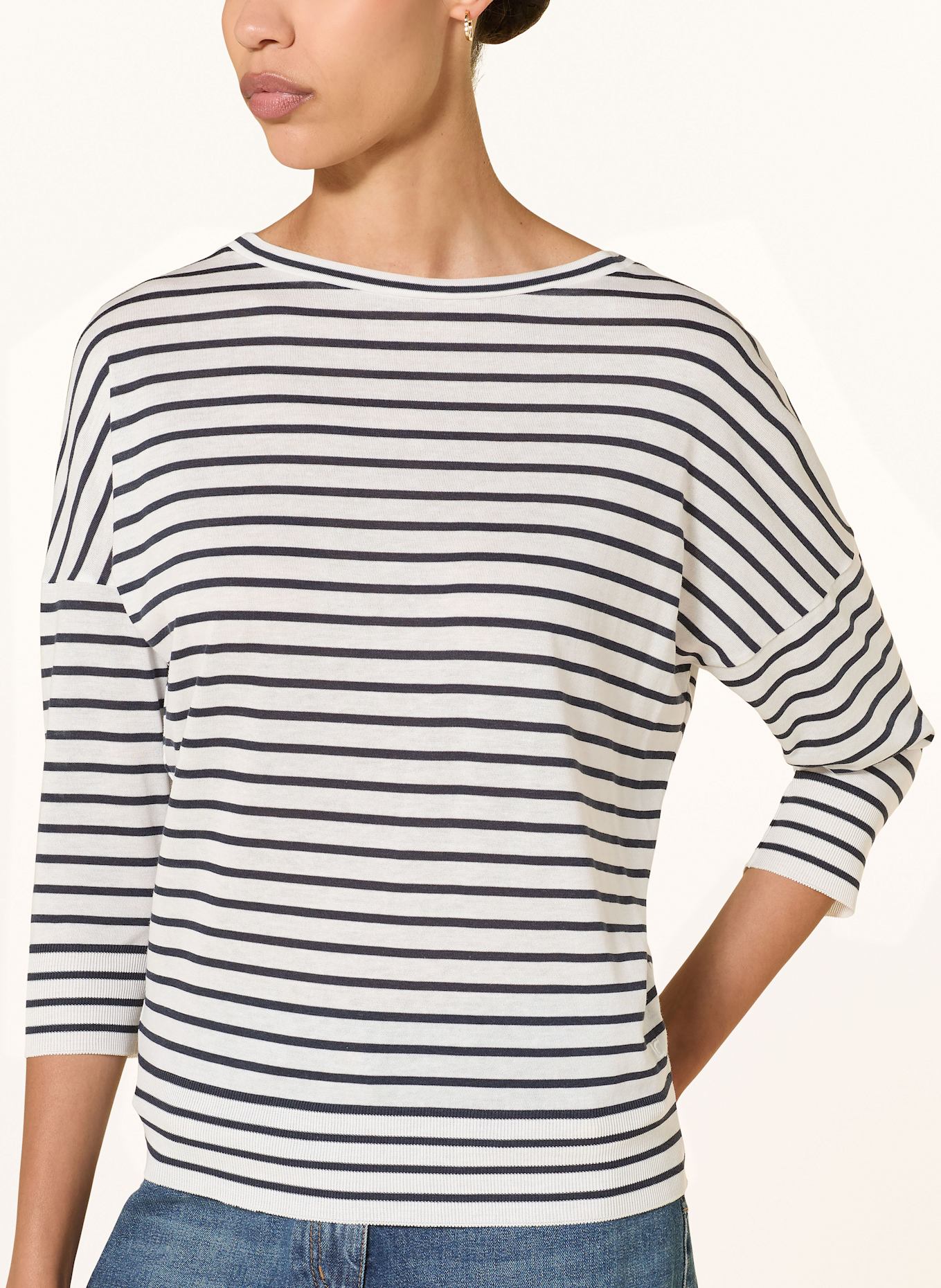 LUISA CERANO Shirt mit 3/4-Arm: WEISS / DUNKELBLAU