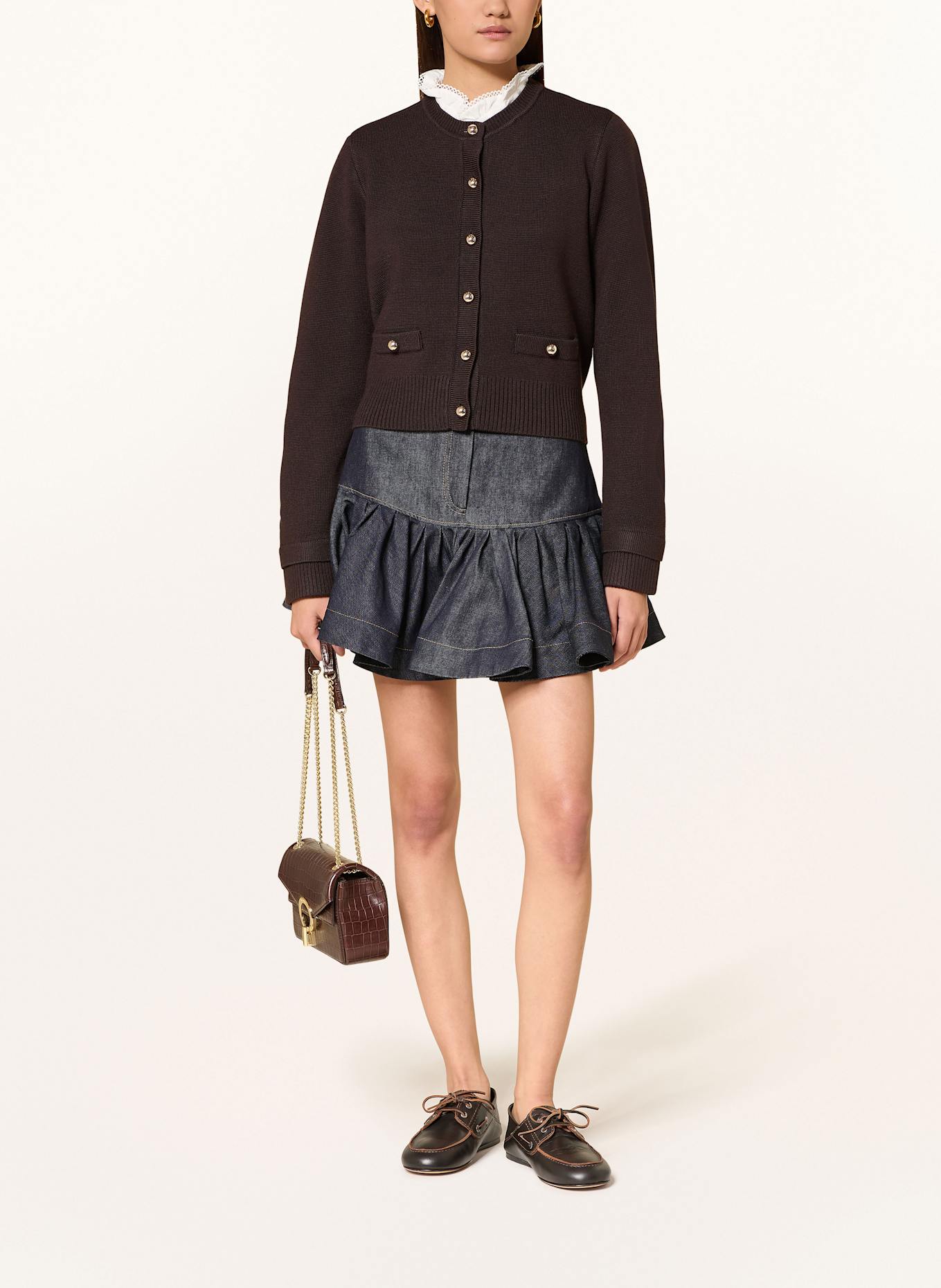 SANDRO Strickjacke mit abnehmbarem Kragen: DUNKELBRAUN