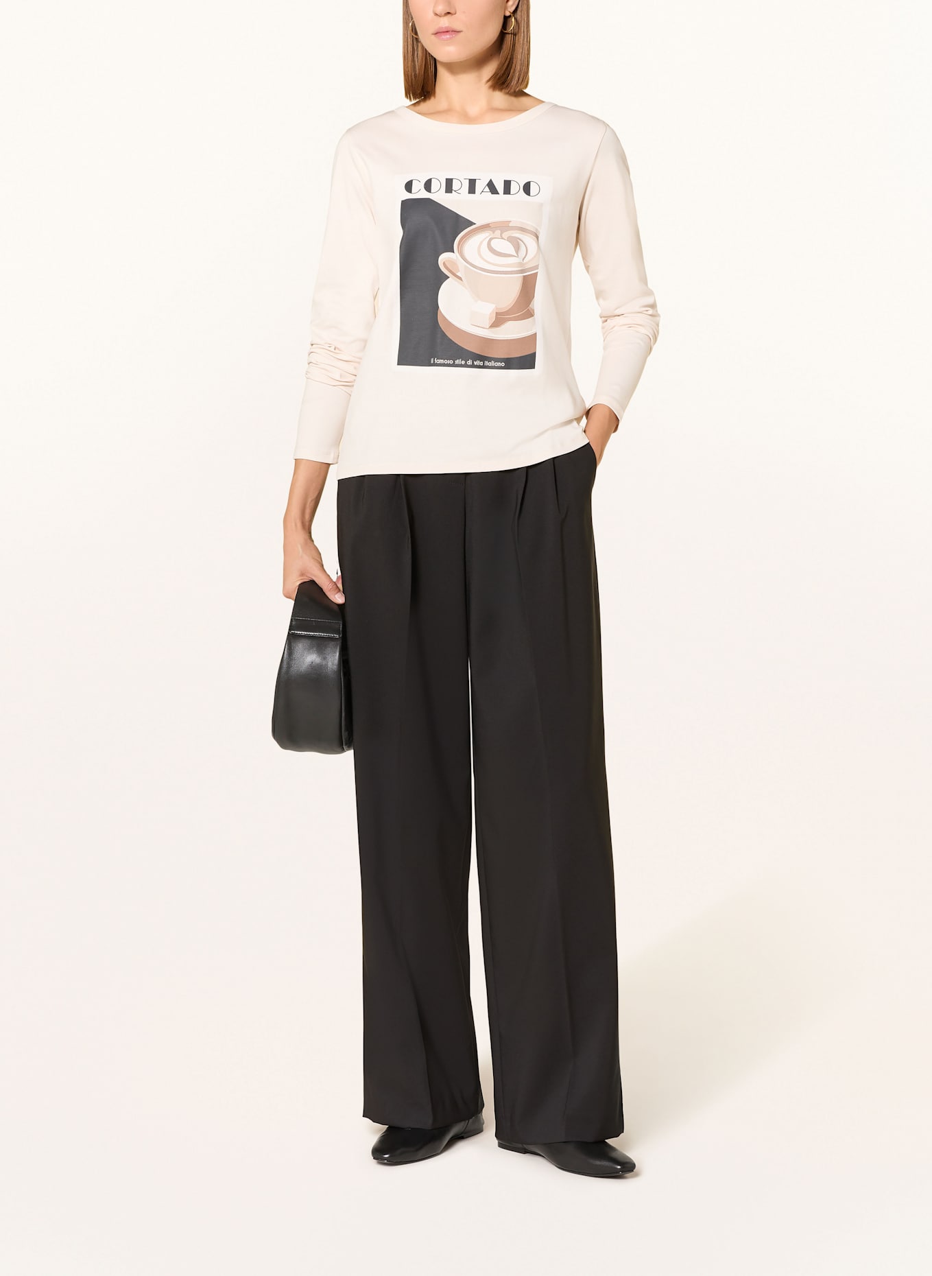 monari Longsleeve mit Schmucksteinen: CREME / BRAUN