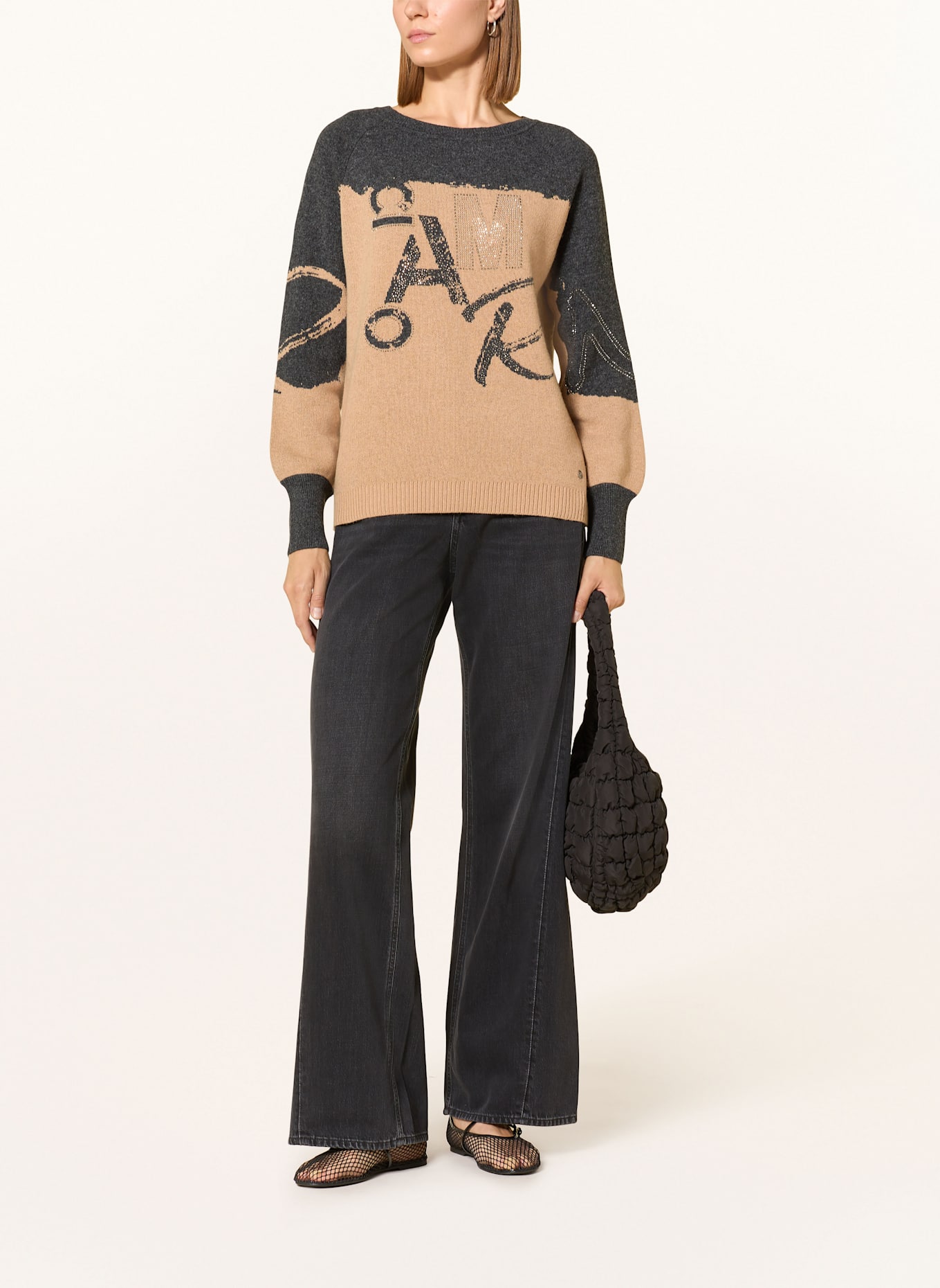 monari Pullover mit Schmucksteinen: COGNAC / DUNKELGRAU