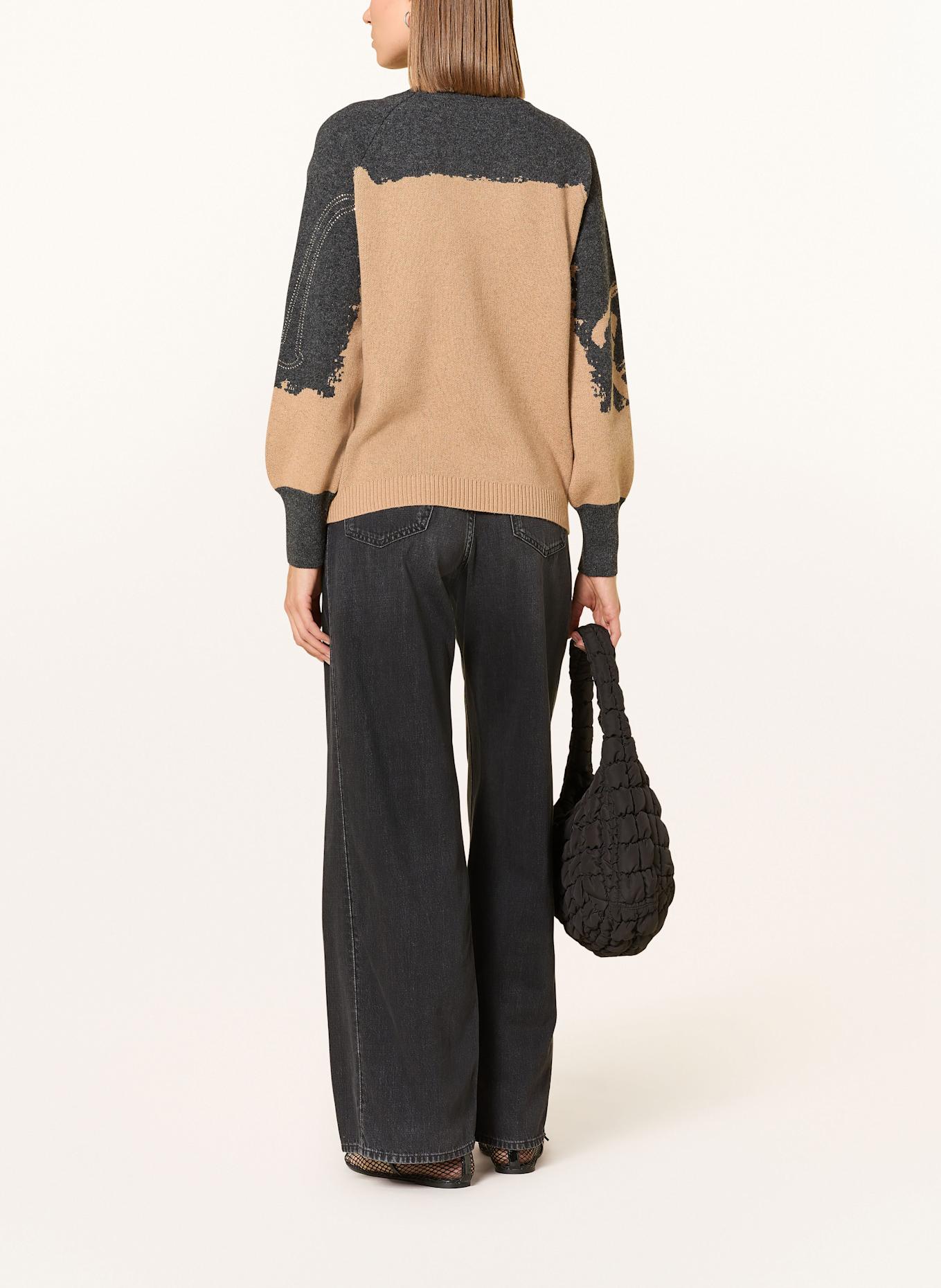 monari Pullover mit Schmucksteinen: COGNAC / DUNKELGRAU