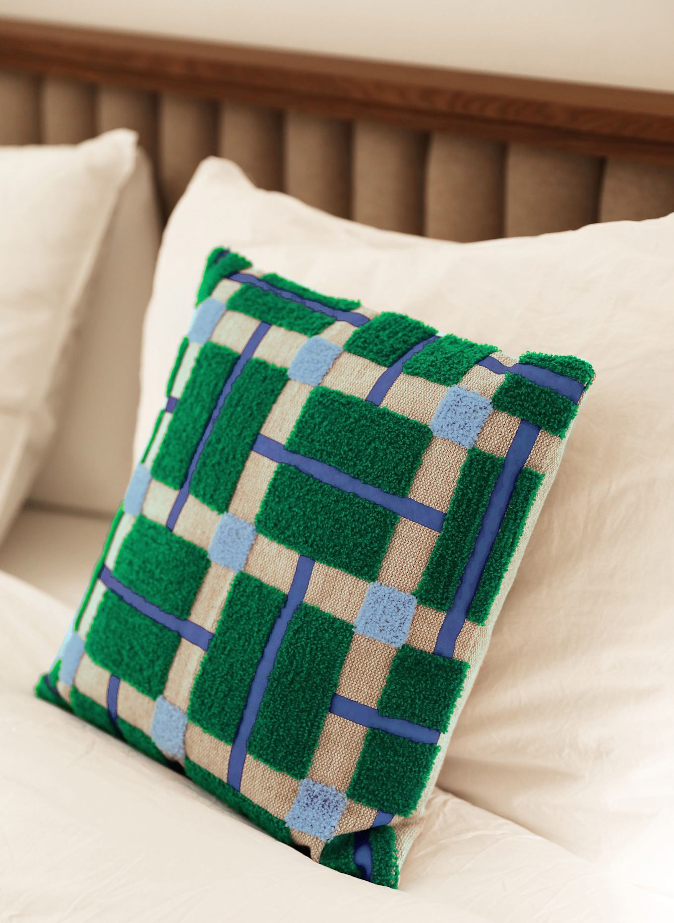 &k amsterdam PLANO decorative cushion cover: CREAM / GREEN / BLUE