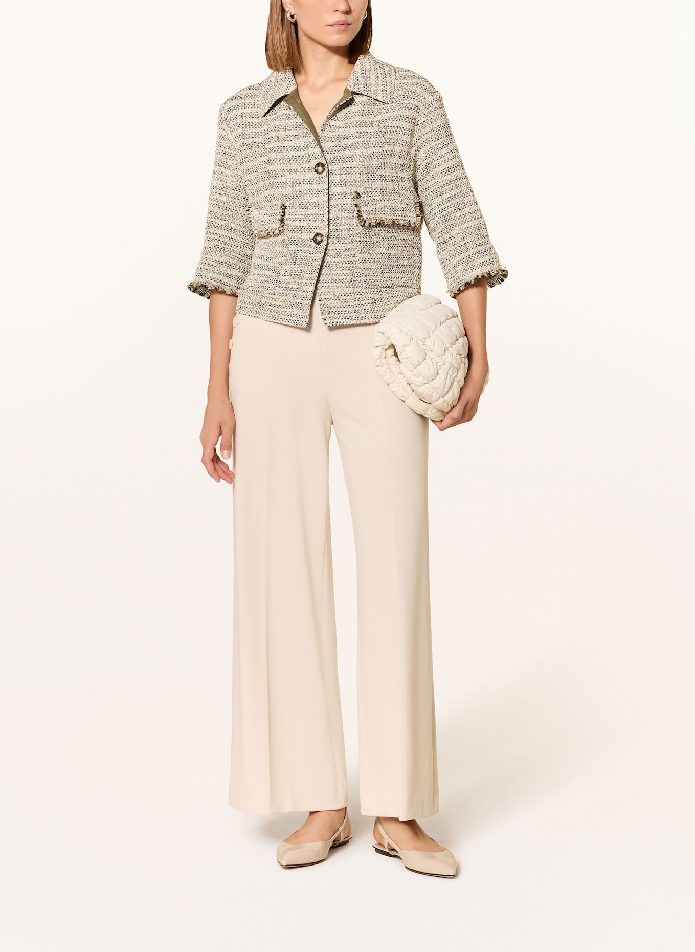 CINQUE Tweed-Kastenjacke CILUCKY mit 3/4-Arm: PETROL / MINT / WEISS