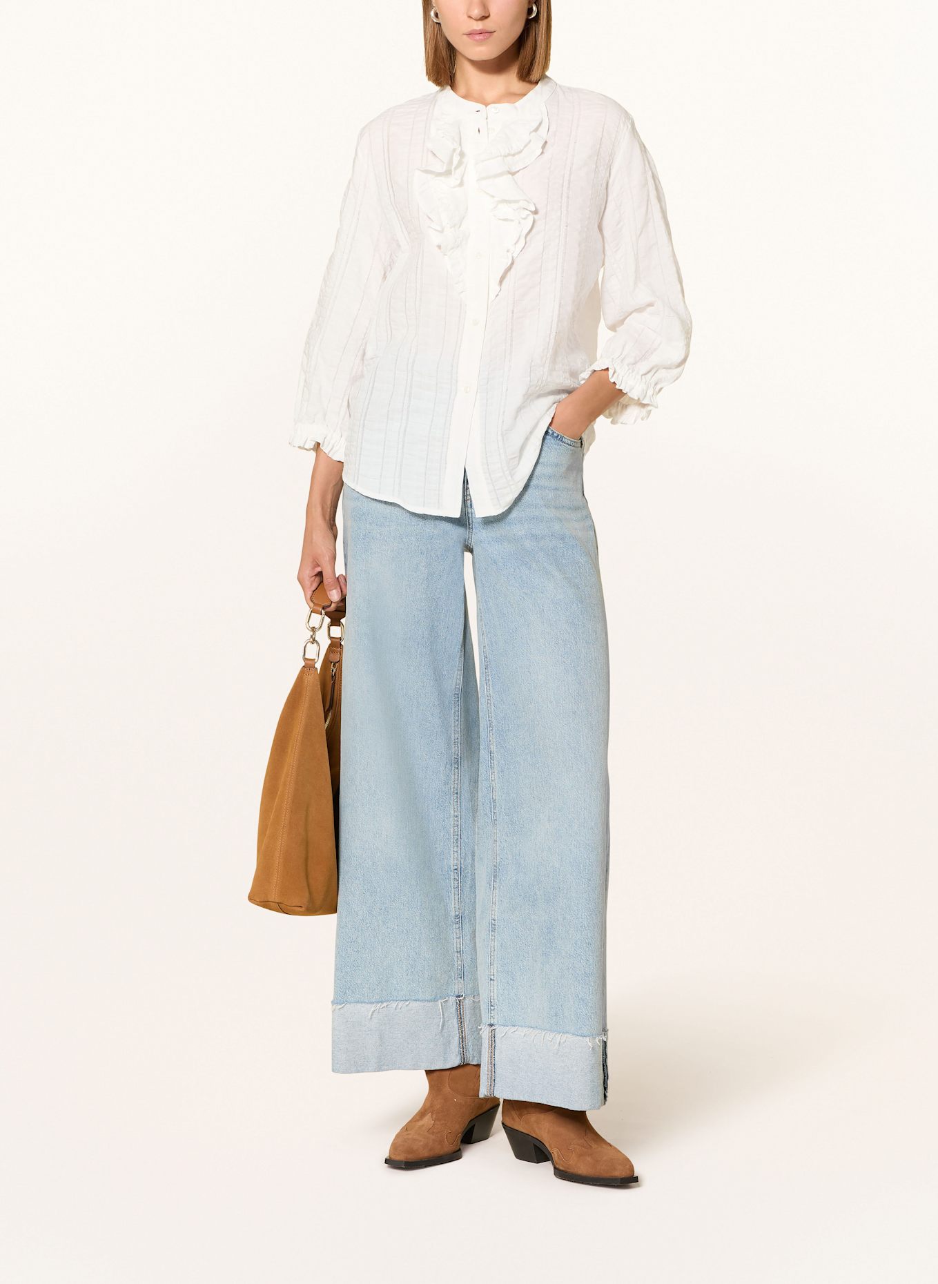 CINQUE Bluse CIPHILIPA mit Rüsche und 3/4-Arm: WEISS