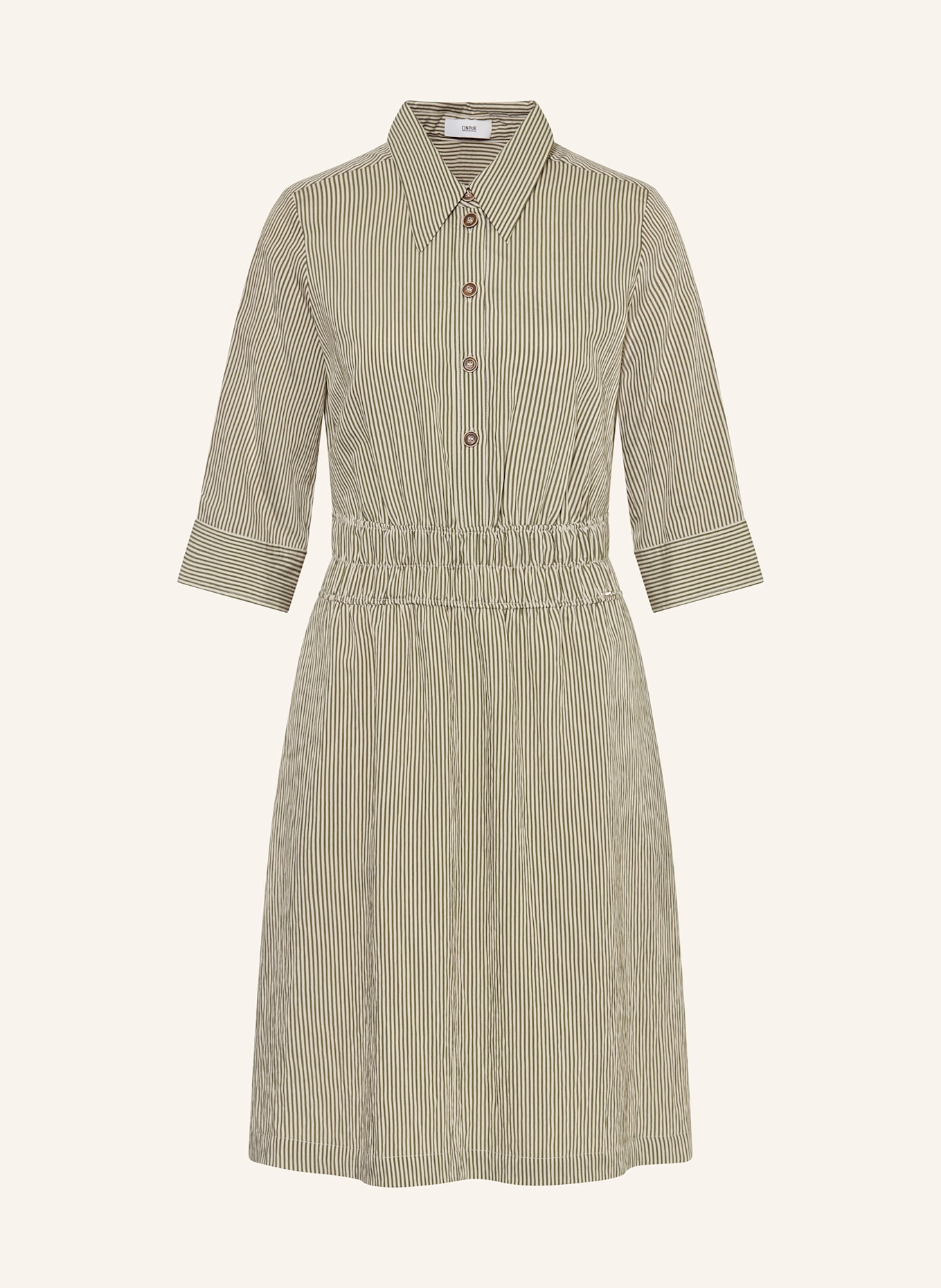 CINQUE CIENZIA dress with 3/4 sleeves: GREEN / CREAM