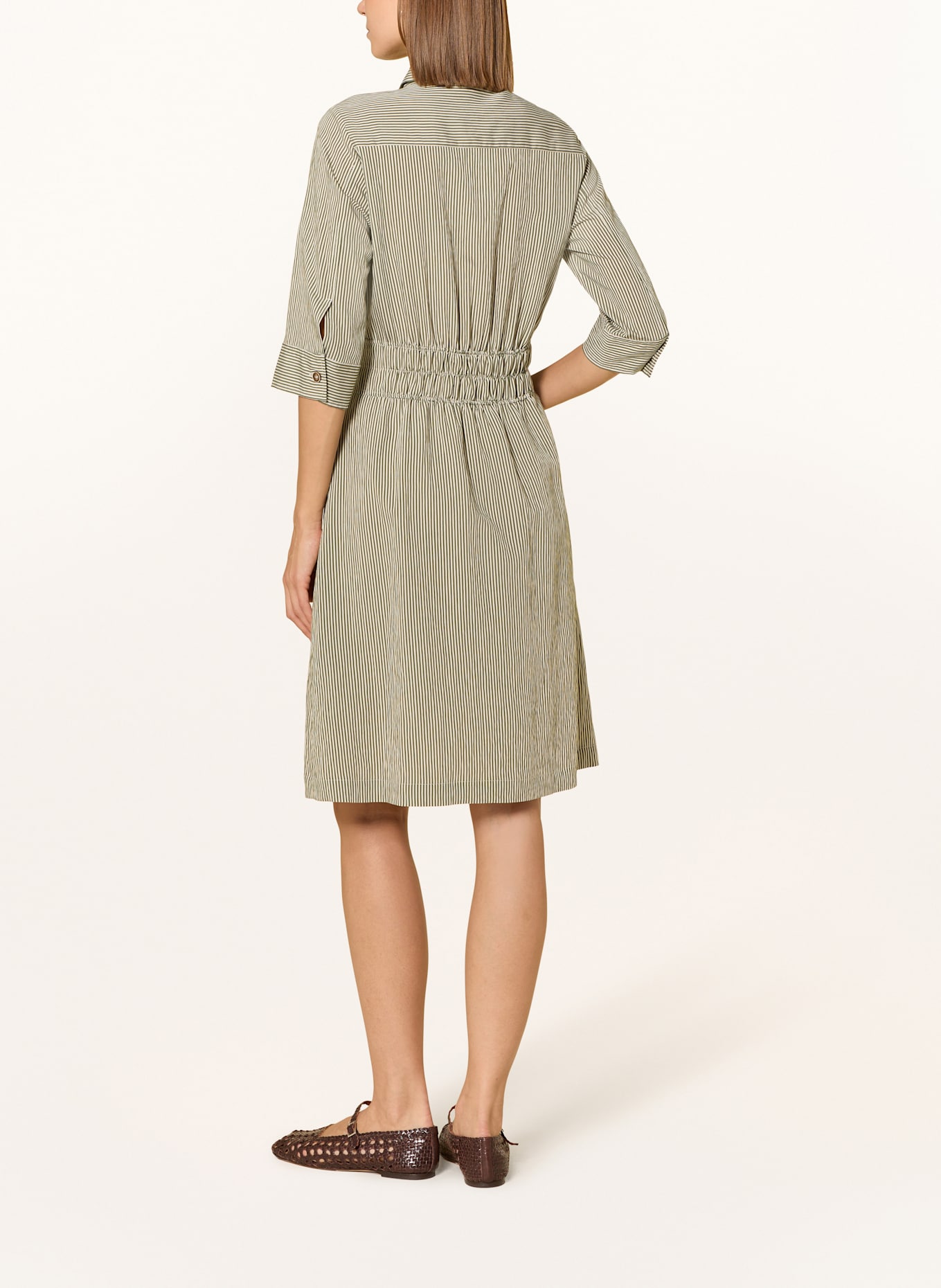 CINQUE CIENZIA dress with 3/4 sleeves: GREEN / CREAM