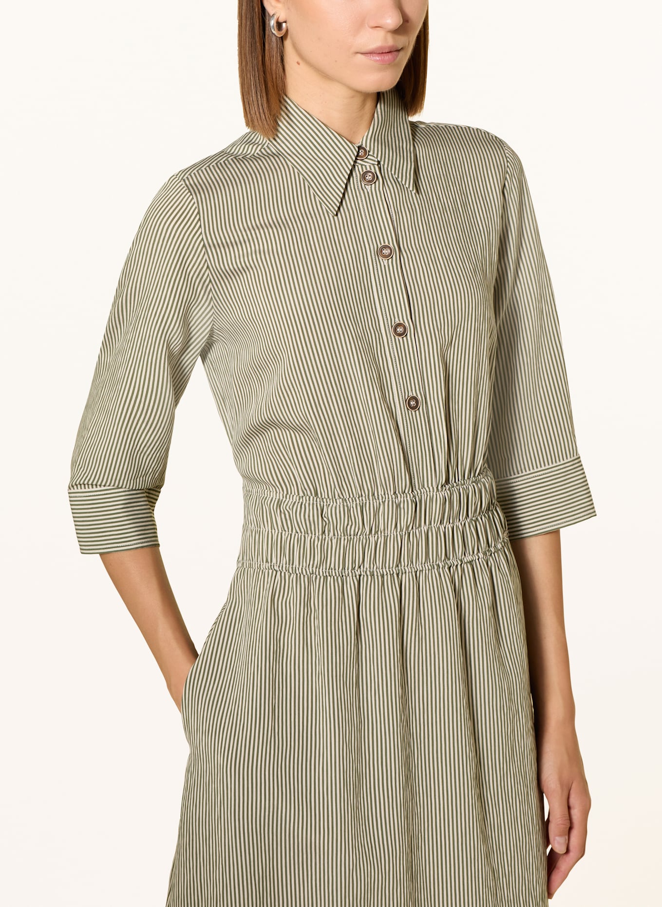 CINQUE CIENZIA dress with 3/4 sleeves: GREEN / CREAM