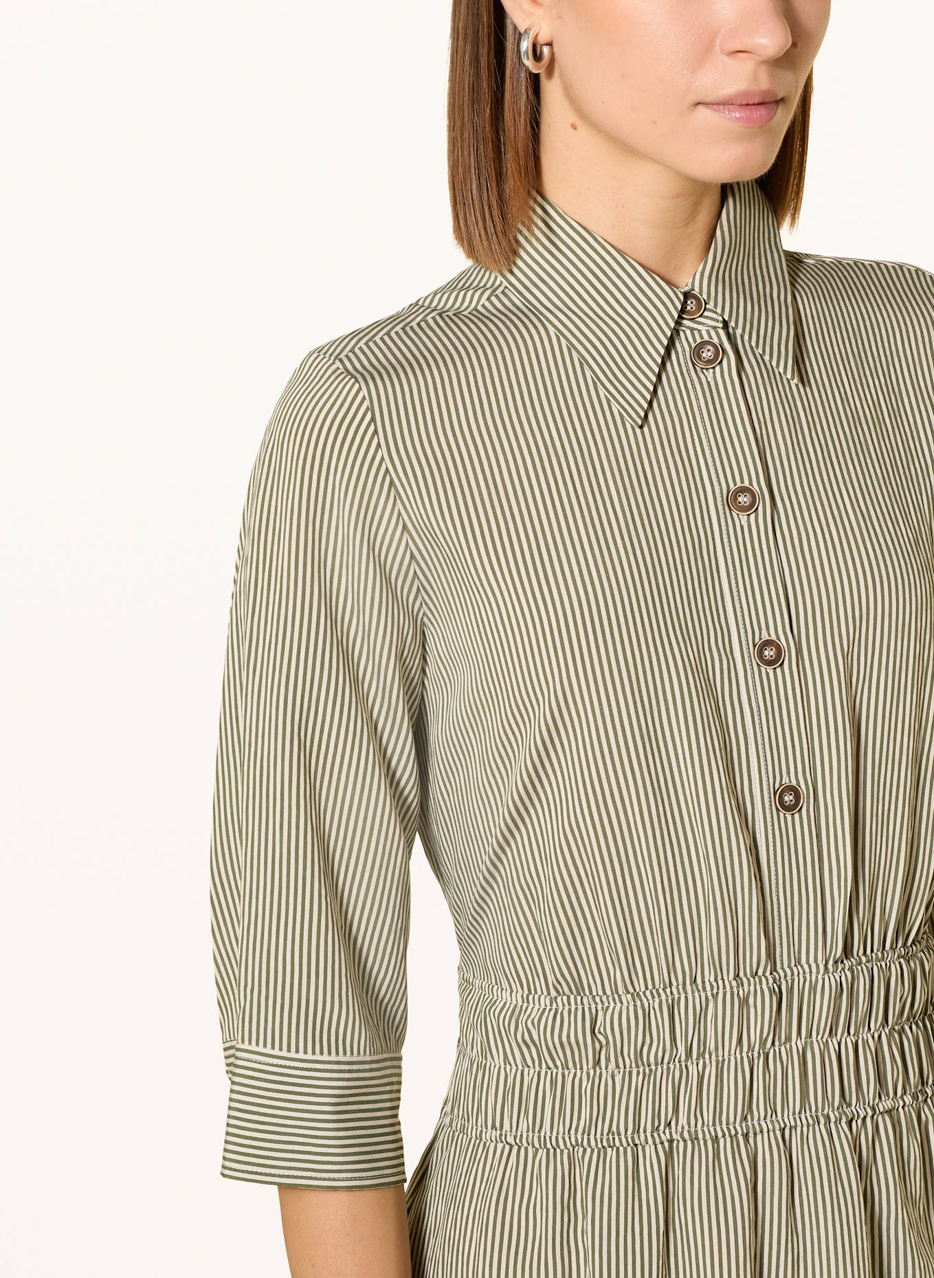 CINQUE CIENZIA dress with 3/4 sleeves: GREEN / CREAM