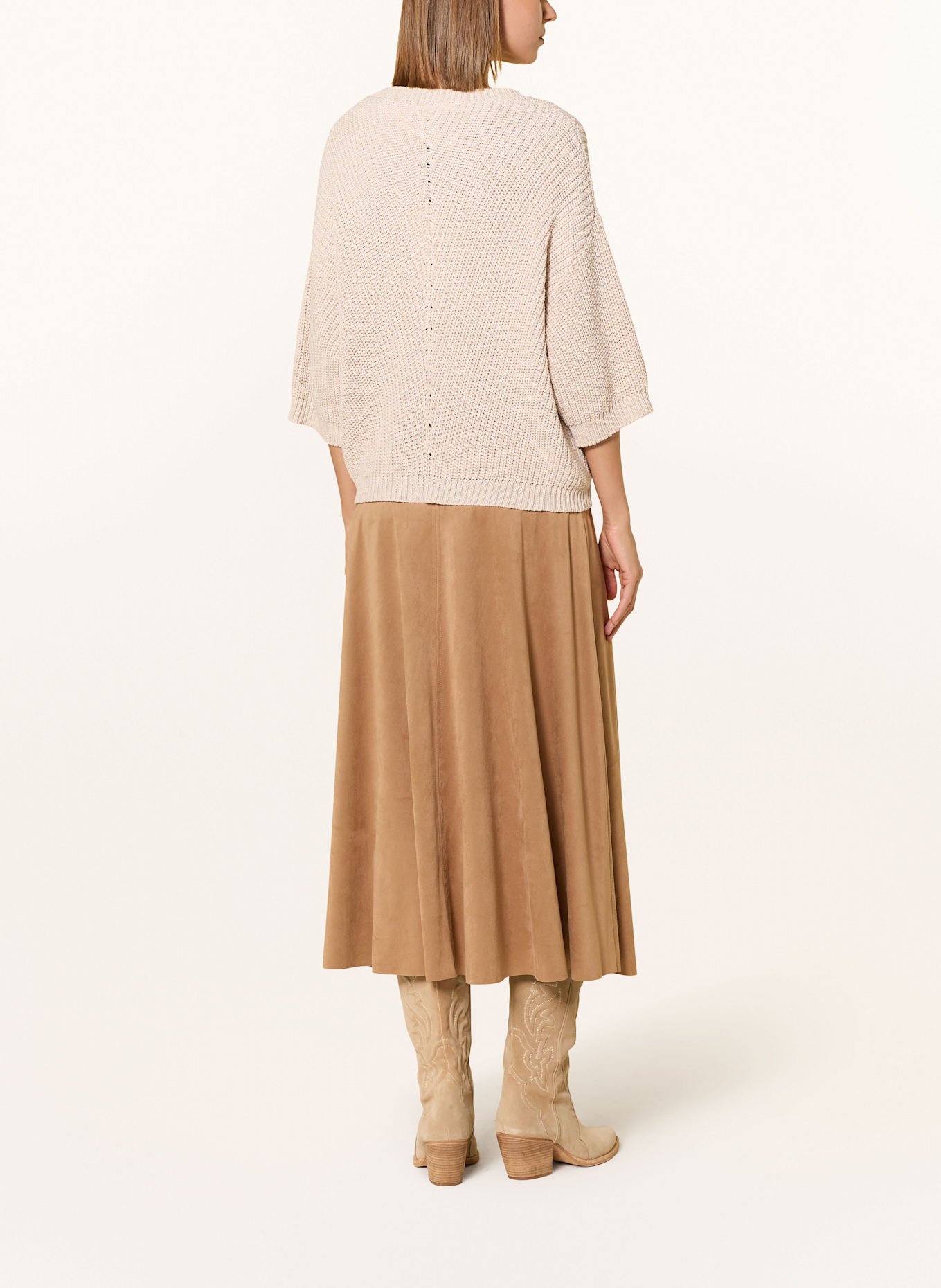 CINQUE CIROADSTER jersey skirt in leather look: CAMEL