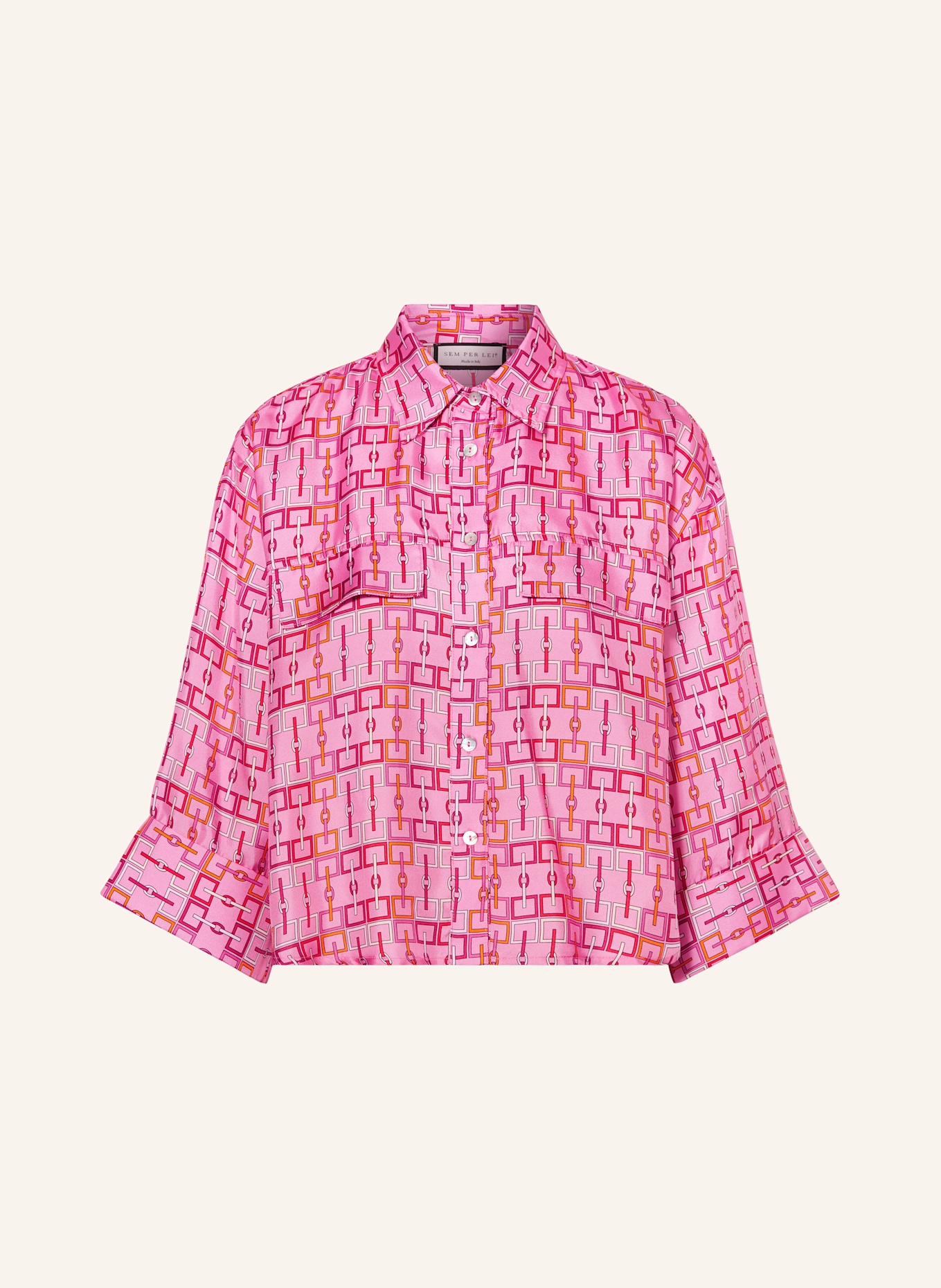 SEM PER LEI Silk shirt blouse with 3/4 sleeves: PINK / ORANGE