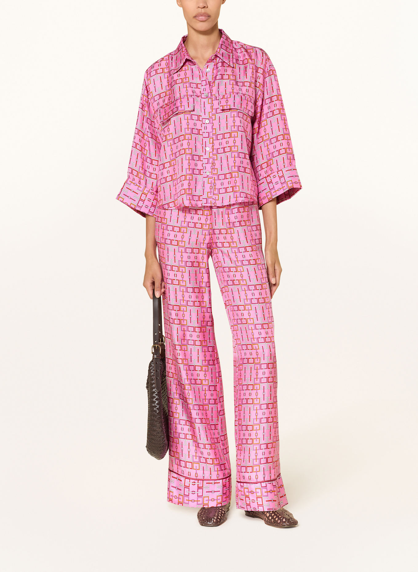 SEM PER LEI Silk shirt blouse with 3/4 sleeves: PINK / ORANGE