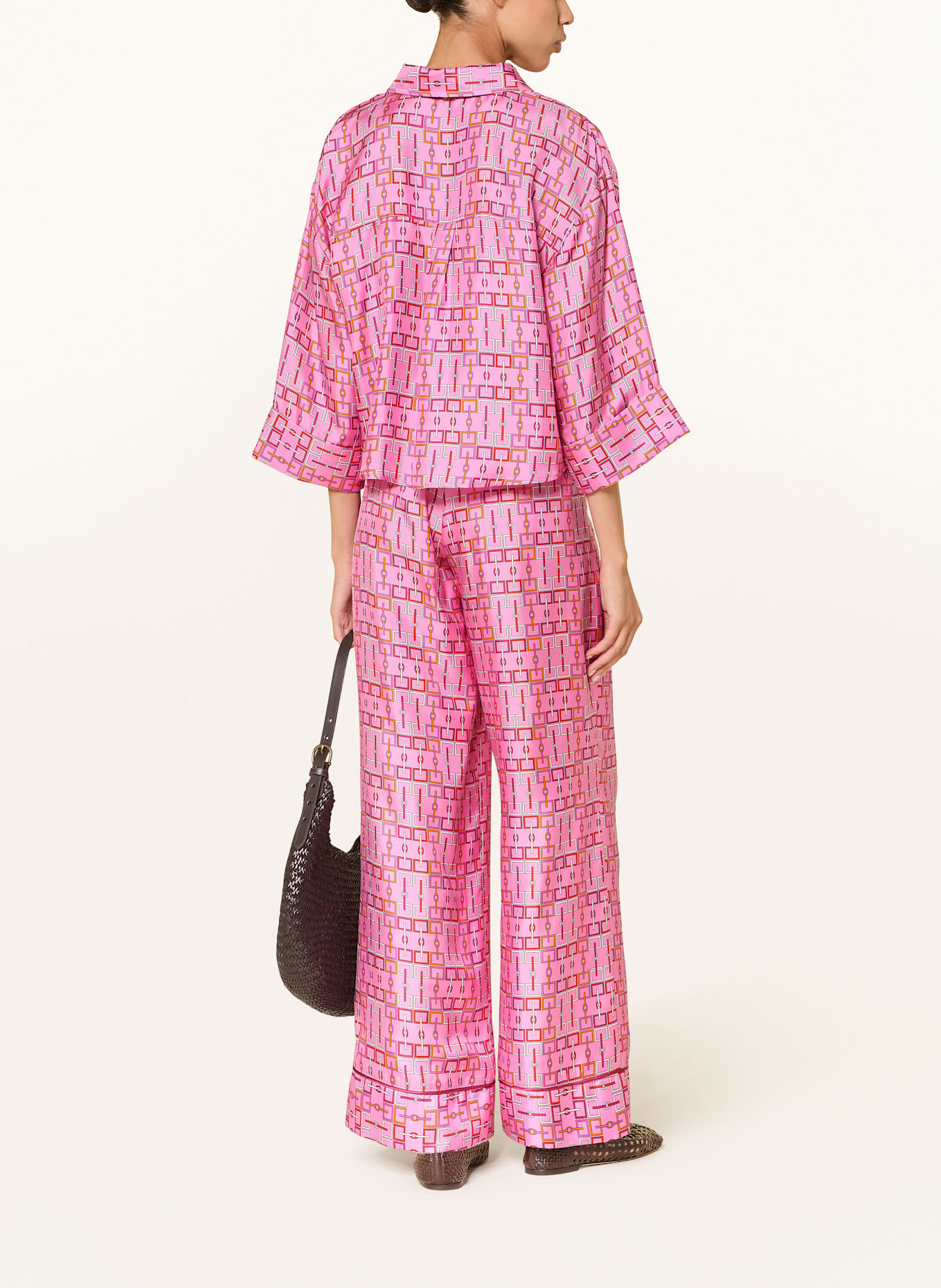 SEM PER LEI Silk shirt blouse with 3/4 sleeves: PINK / ORANGE