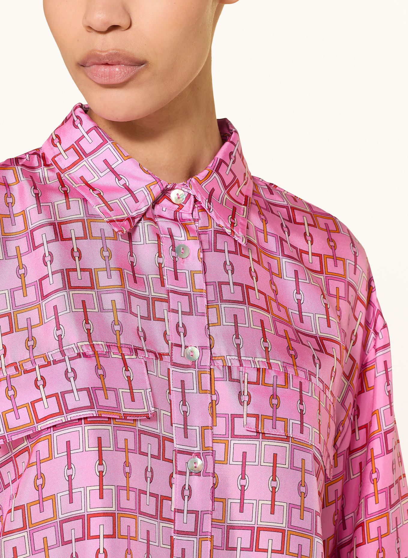 SEM PER LEI Silk shirt blouse with 3/4 sleeves: PINK / ORANGE