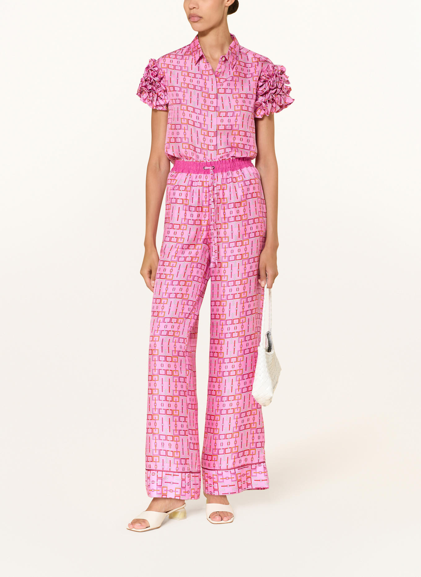 SEM PER LEI Blusenshirt aus Seide mit Rüschen: PINK / ORANGE