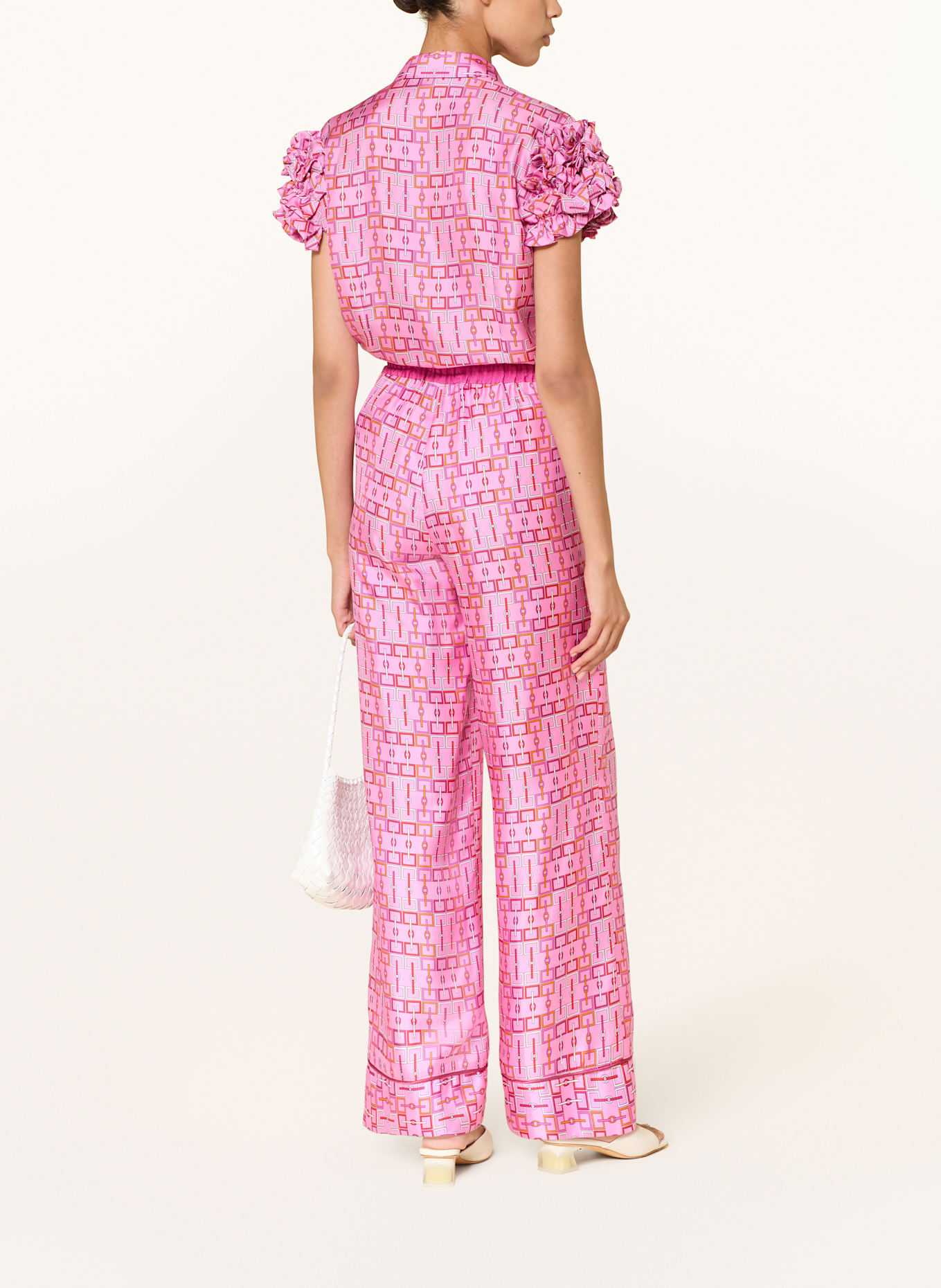 SEM PER LEI Blusenshirt aus Seide mit Rüschen: PINK / ORANGE