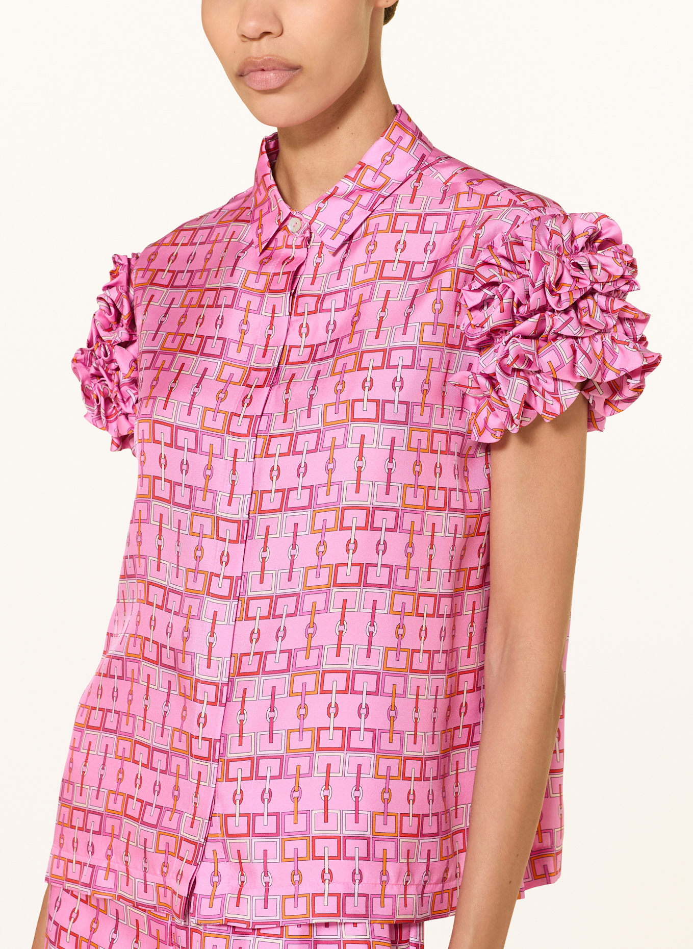 SEM PER LEI Blusenshirt aus Seide mit Rüschen: PINK / ORANGE
