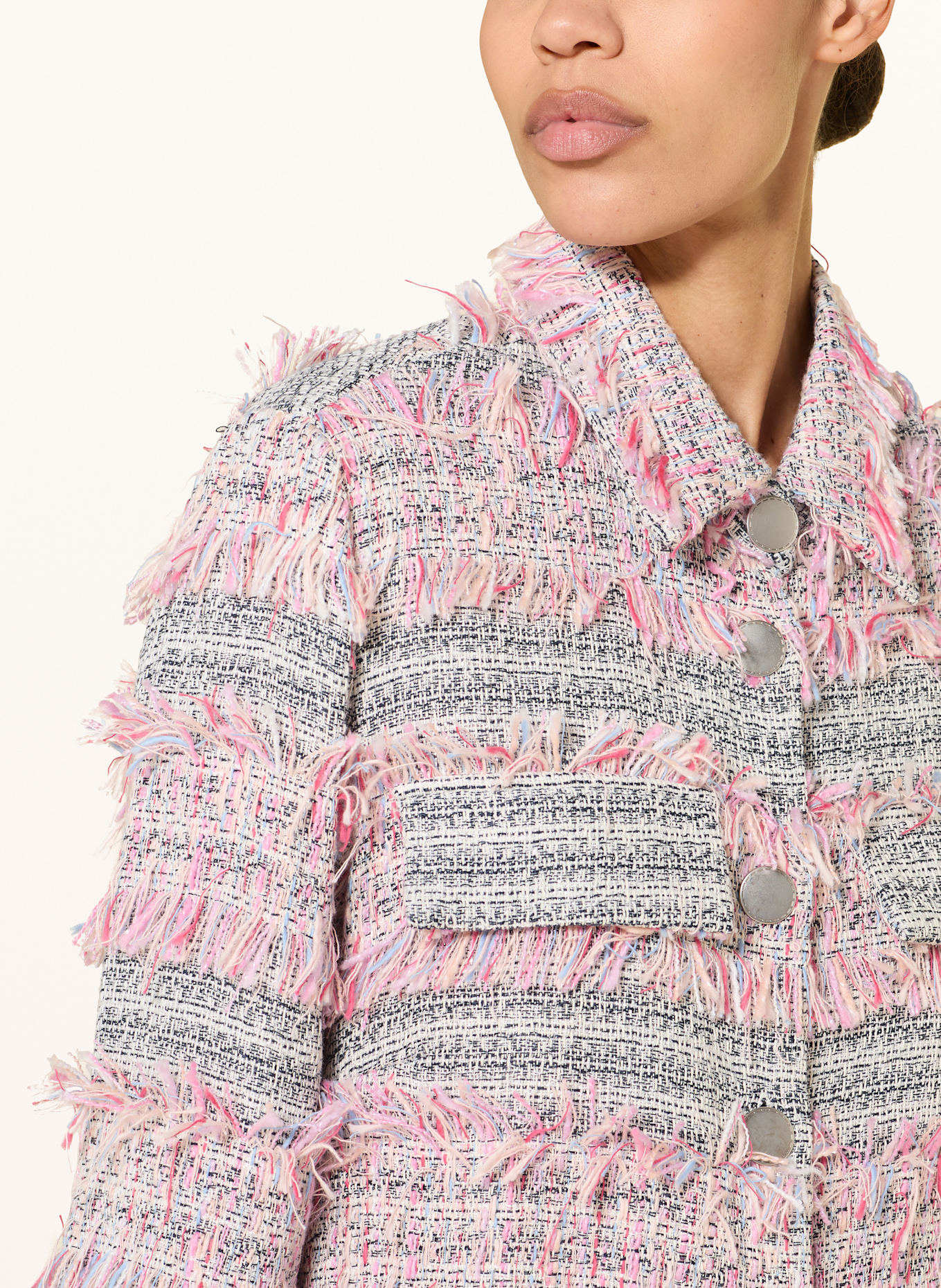 SEM PER LEI Żakiet pudełkowy z bouclé z błyszczącą przędzą: RÓŻOWY / SZARY