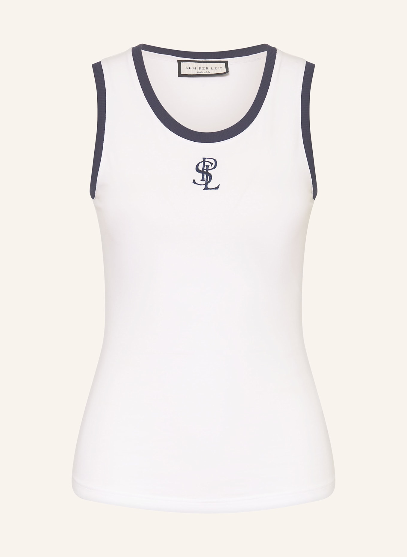 SEM PER LEI Top: WEISS / DUNKELBLAU