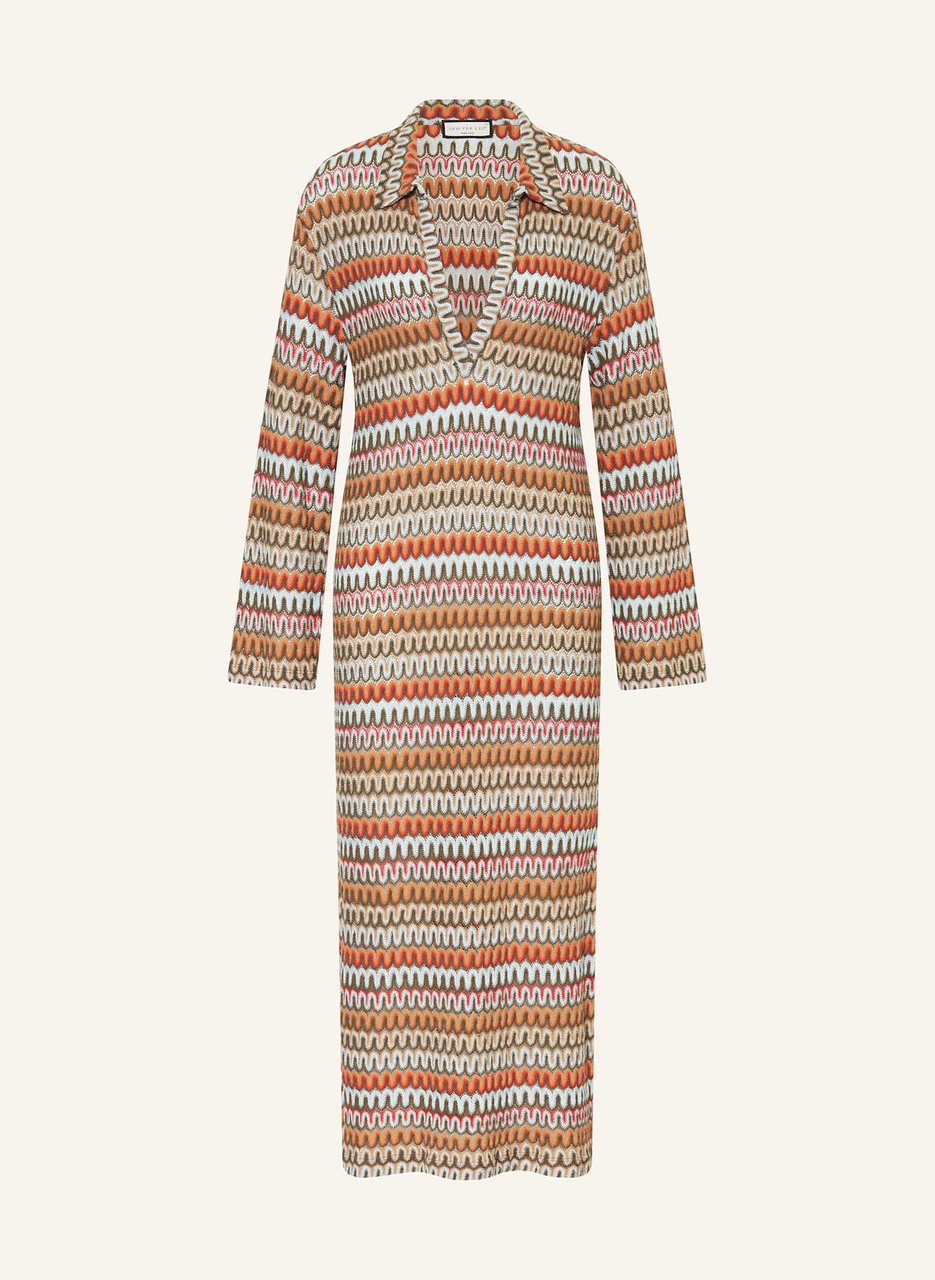 SEM PER LEI Strickkleid: OLIV / HELLBLAU / ORANGE