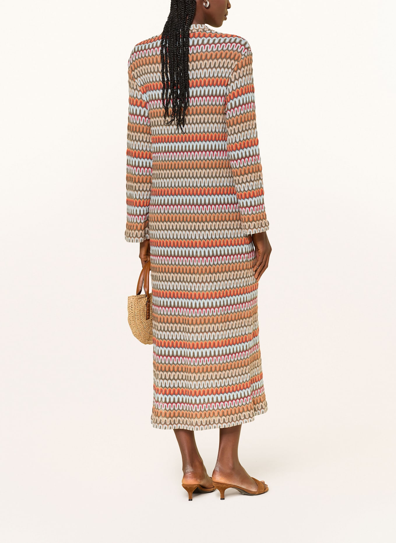 SEM PER LEI Strickkleid: OLIV / HELLBLAU / ORANGE