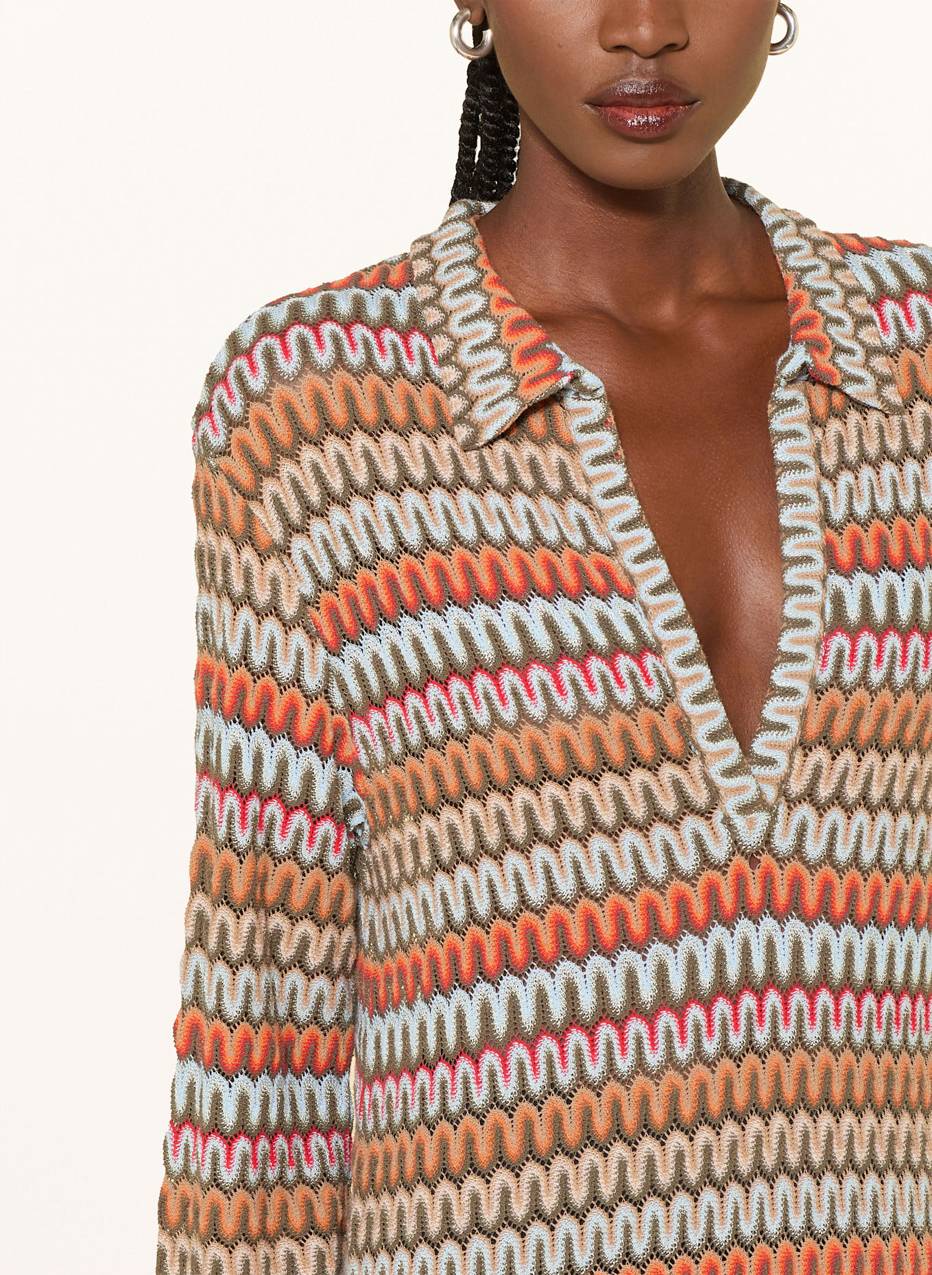 SEM PER LEI Strickkleid: OLIV / HELLBLAU / ORANGE