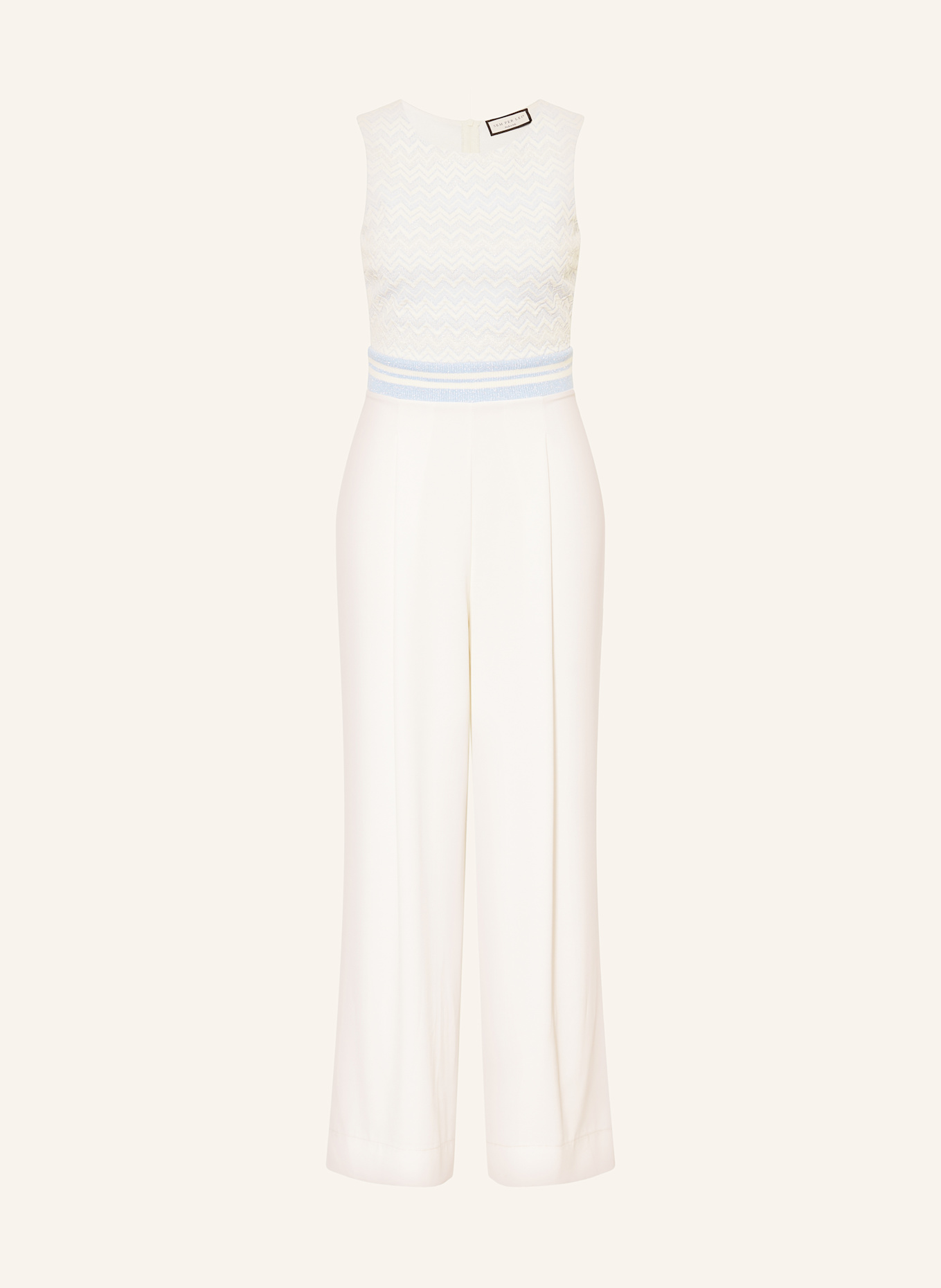 SEM PER LEI Jumpsuit im Materialmix: WEISS / HELLBLAU / SILBER