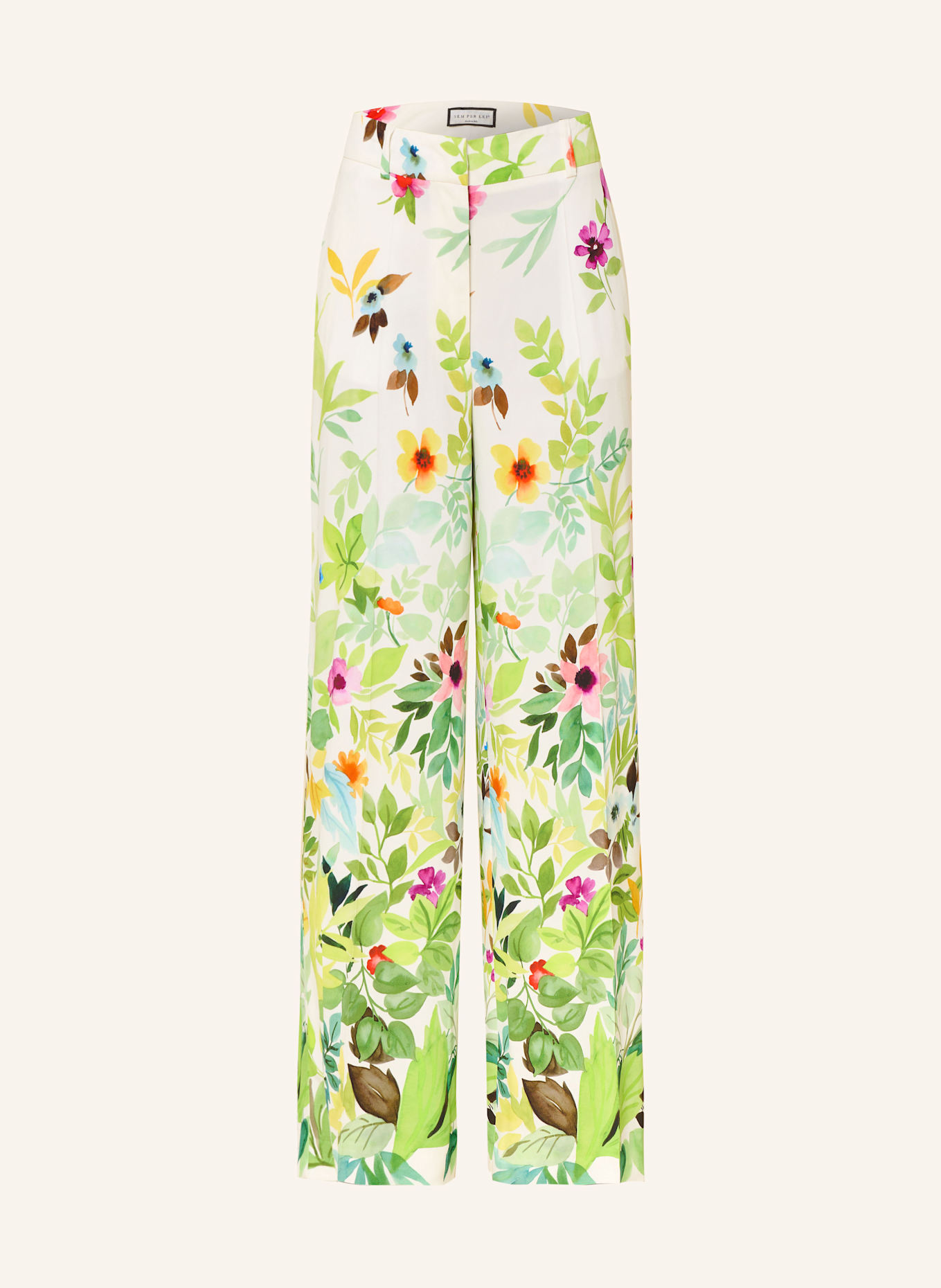 SEM PER LEI Spodnie marlena z satyny: BIAŁY / ZIELONY / ŻÓŁTY