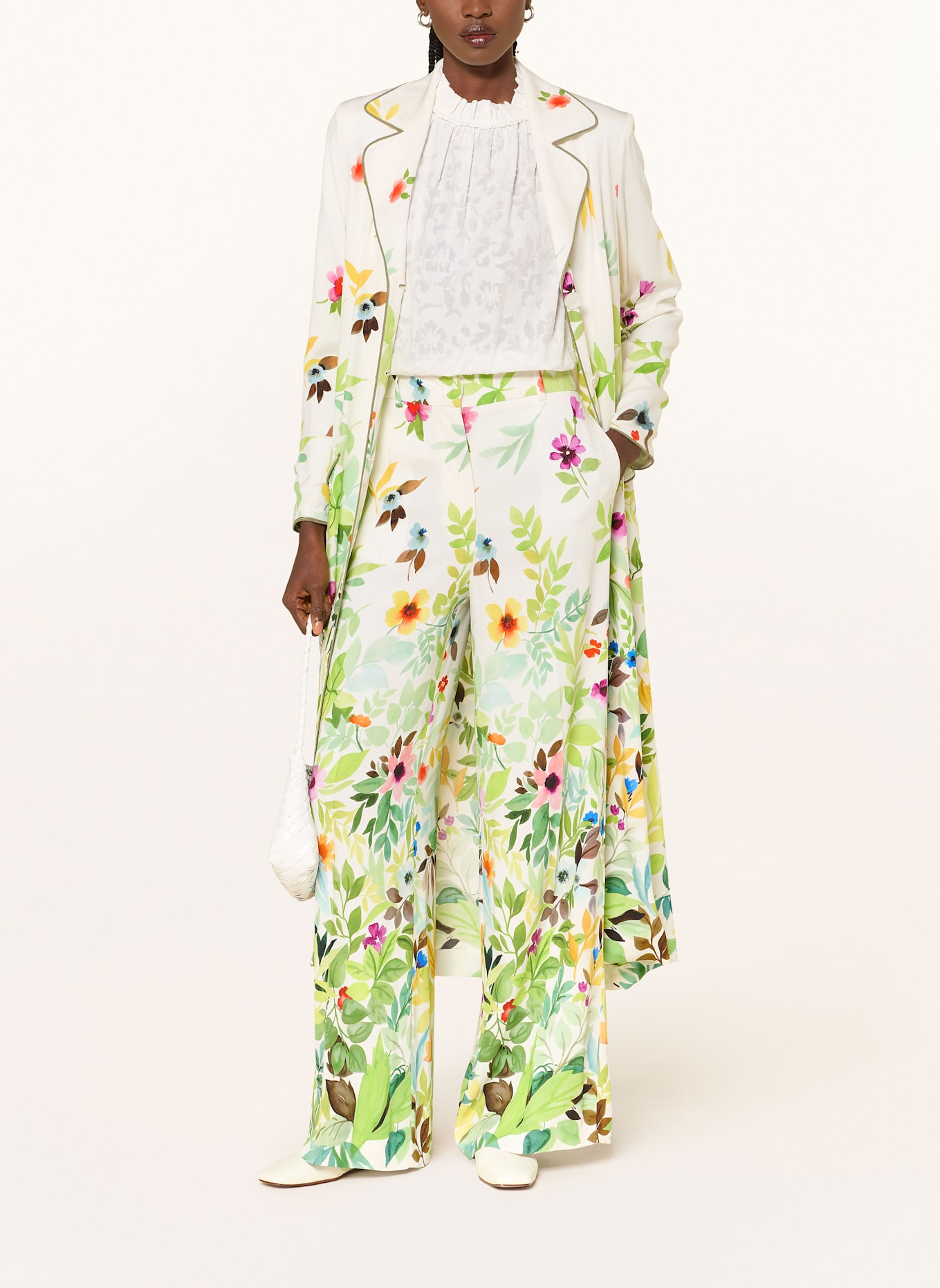 SEM PER LEI Spodnie marlena z satyny: BIAŁY / ZIELONY / ŻÓŁTY