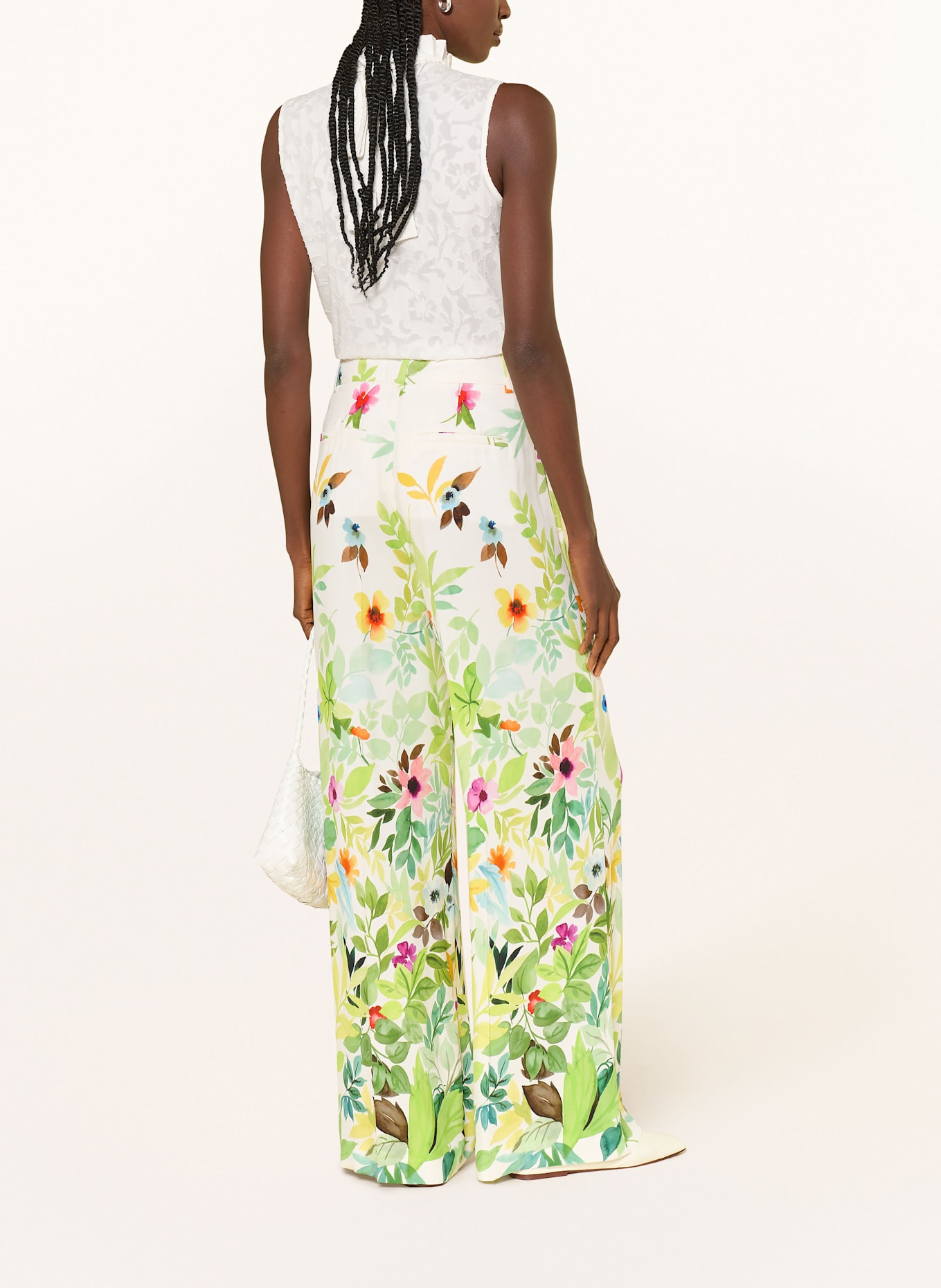 SEM PER LEI Spodnie marlena z satyny: BIAŁY / ZIELONY / ŻÓŁTY