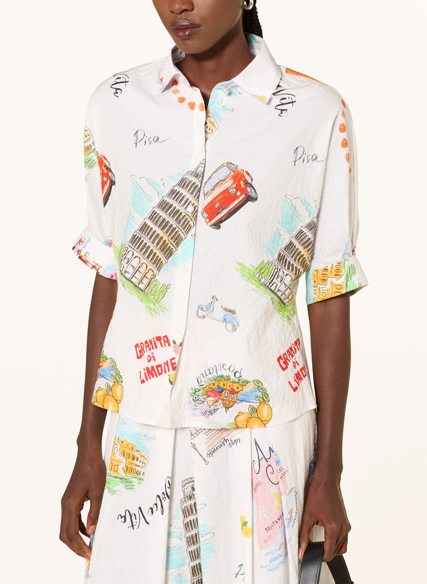 SEM PER LEI Hemdbluse mit 3/4-Arm: WEISS / TÜRKIS / HELLROSA