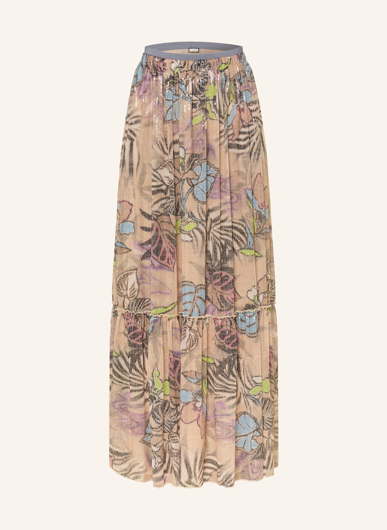 SEM PER LEI Mesh-Rock mit Pailletten: HELLBRAUN / SCHWARZ / HELLBLAU