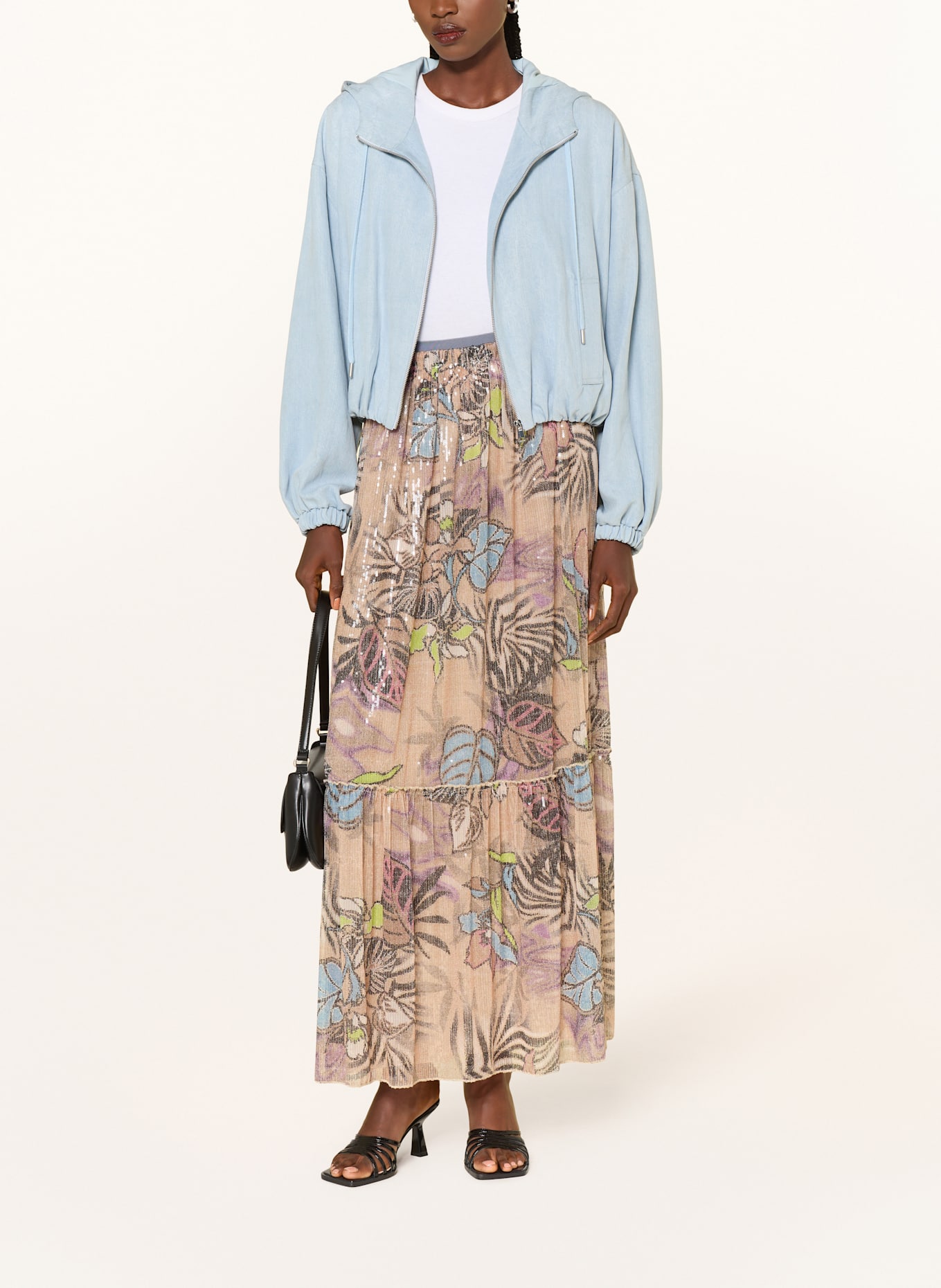 SEM PER LEI Mesh-Rock mit Pailletten: HELLBRAUN / SCHWARZ / HELLBLAU