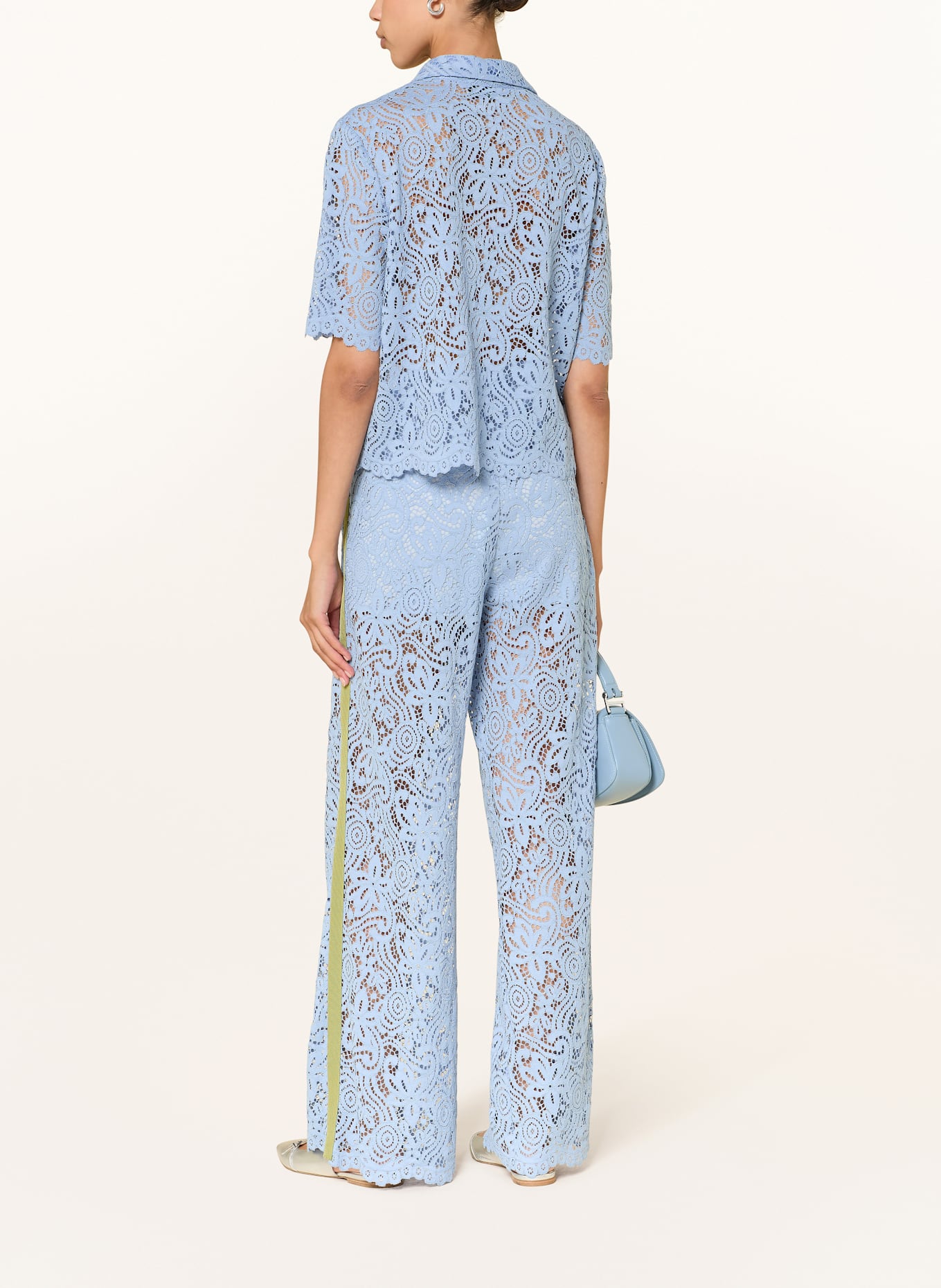 SEM PER LEI Wide leg trousers with broderie anglaise tuxedo stripes: LIGHT BLUE