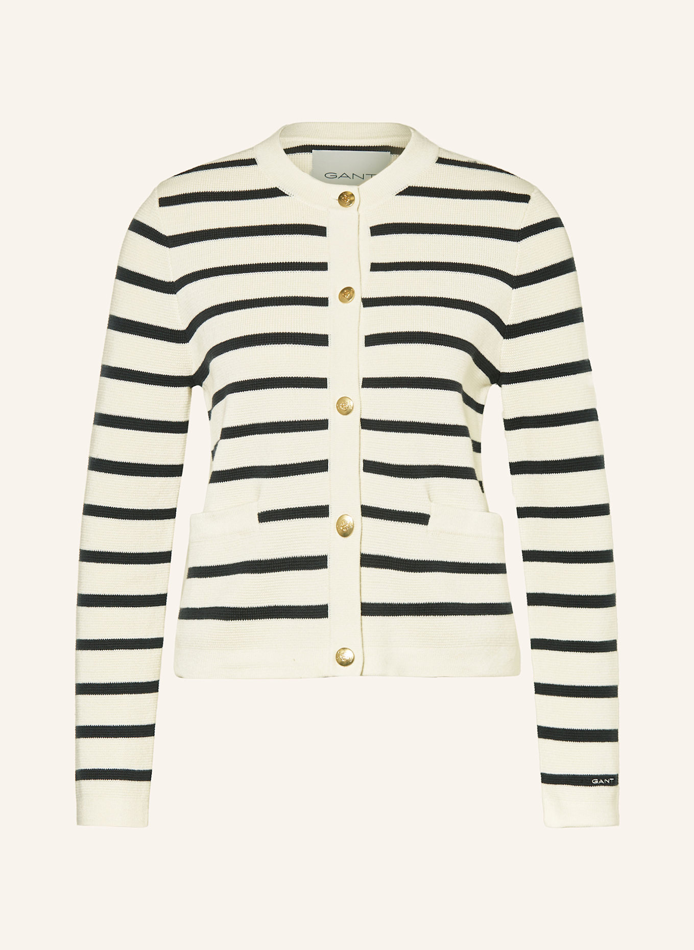 GANT Strickjacke: CREME / DUNKELBLAU