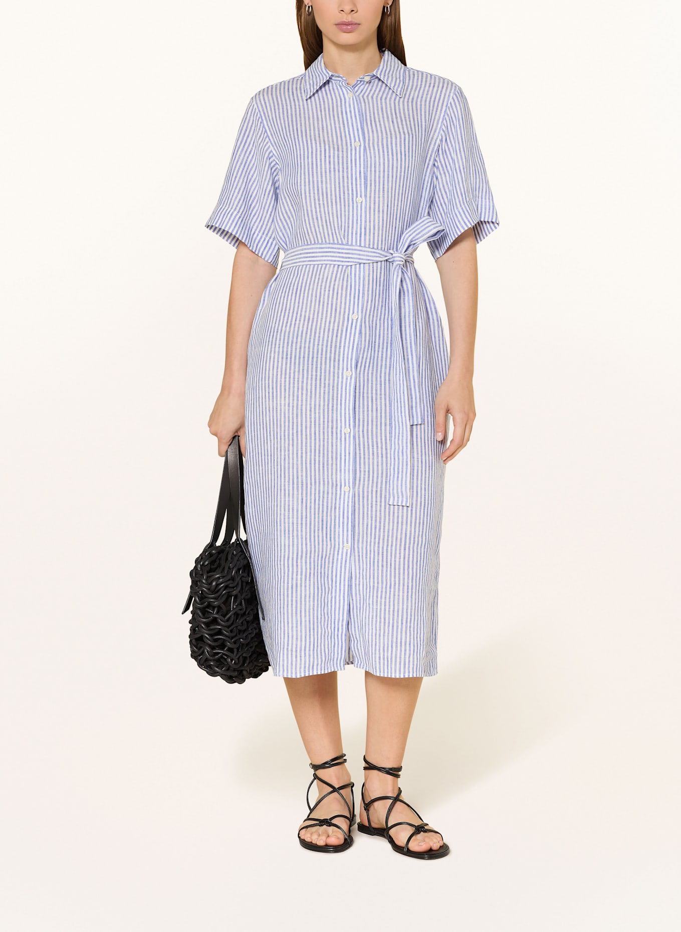 GANT Shirt dress in linen: BLUE / WHITE