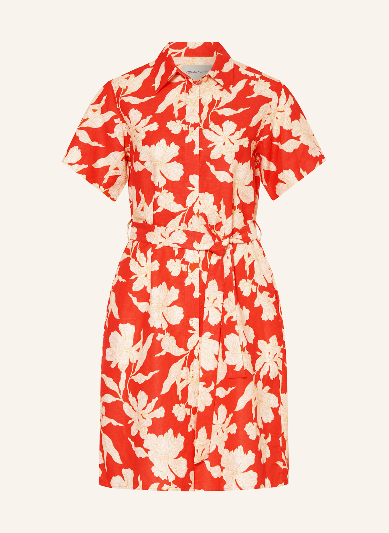GANT Robe chemise en lin: ROUGE / ÉCRU