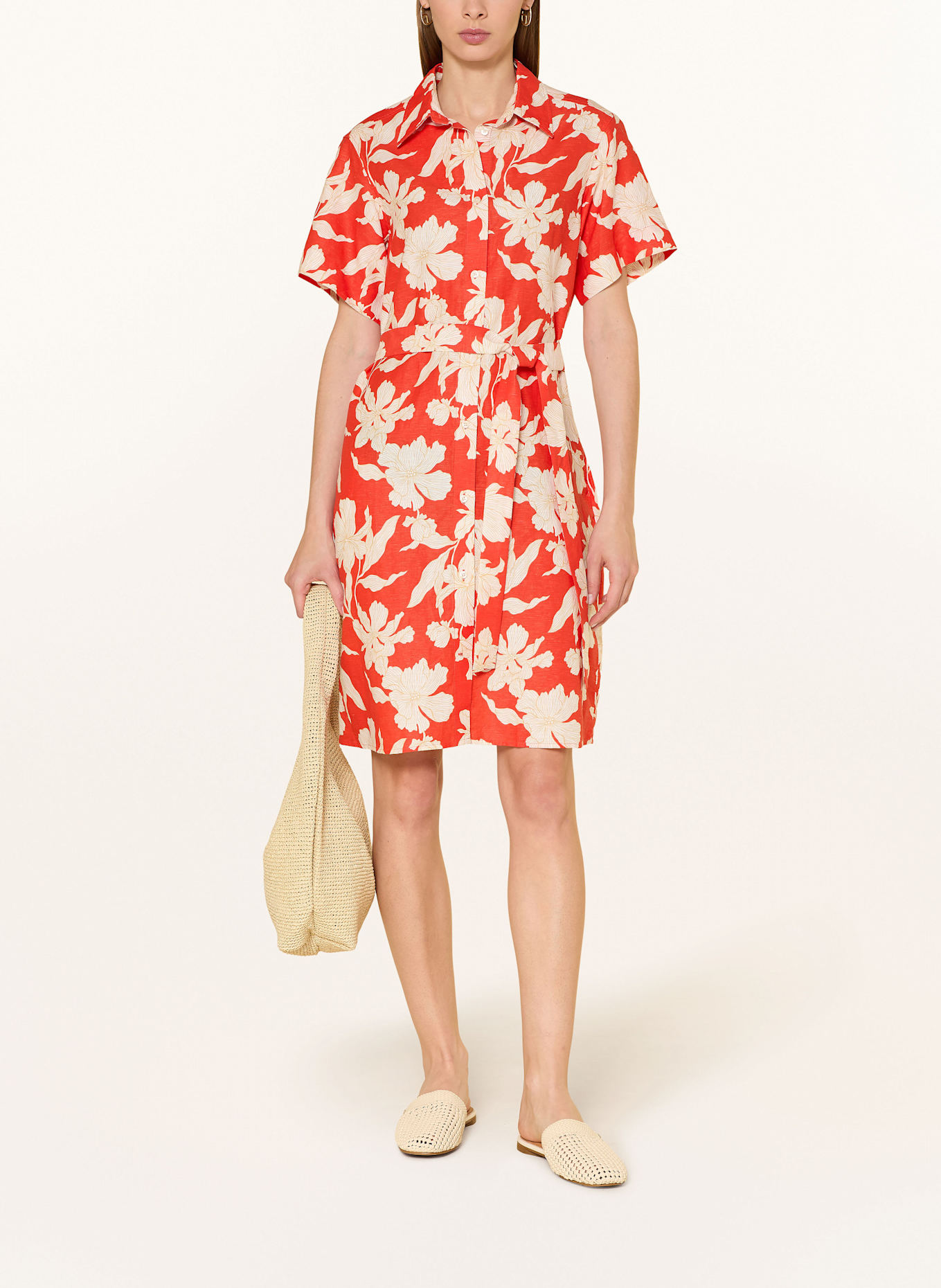 GANT Robe chemise en lin: ROUGE / ÉCRU