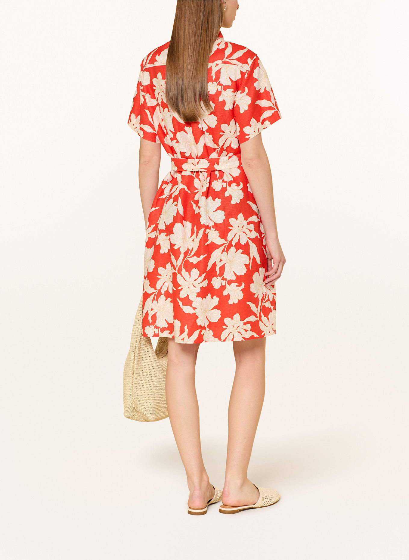 GANT Robe chemise en lin: ROUGE / ÉCRU