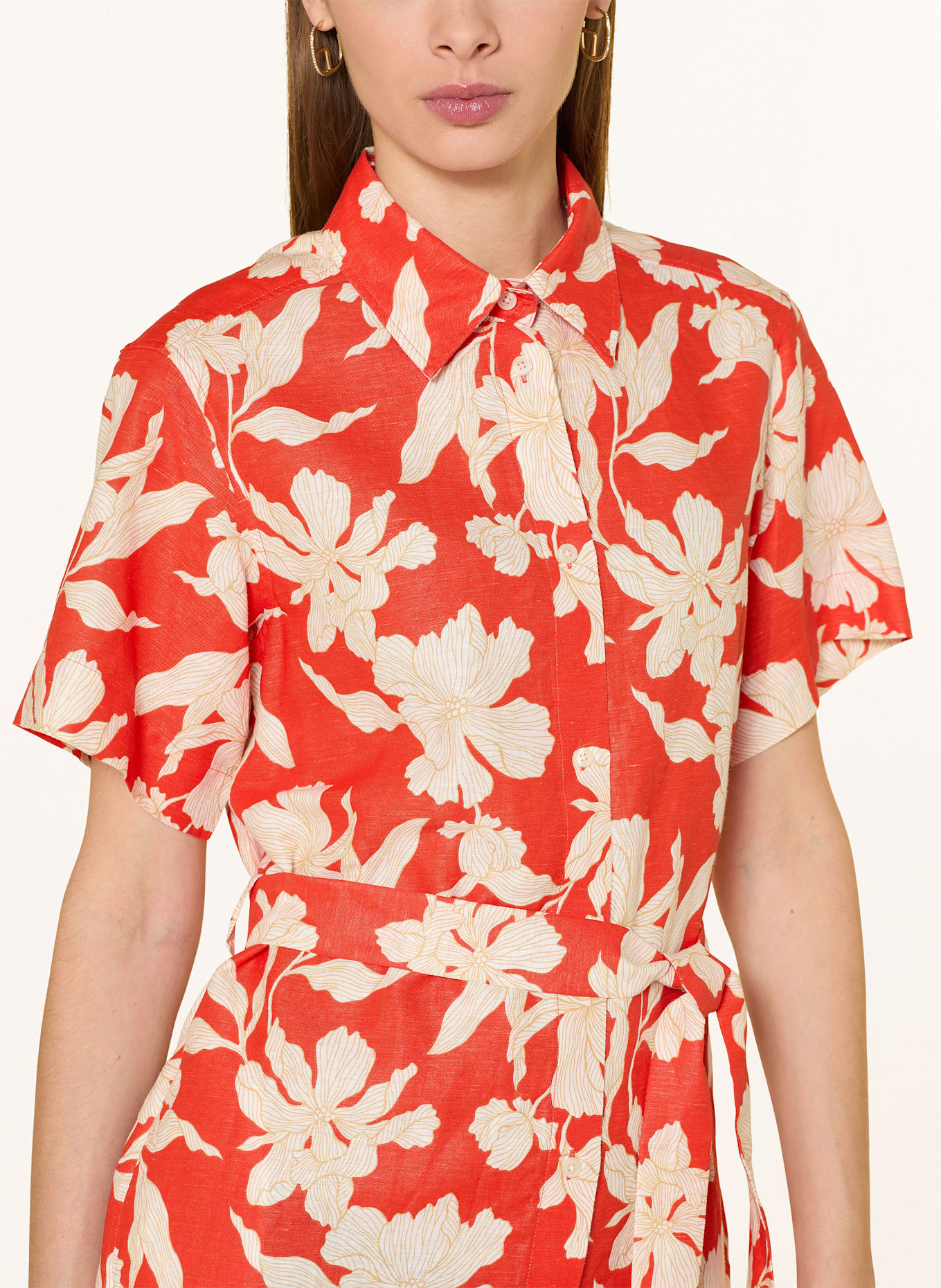 GANT Robe chemise en lin: ROUGE / ÉCRU