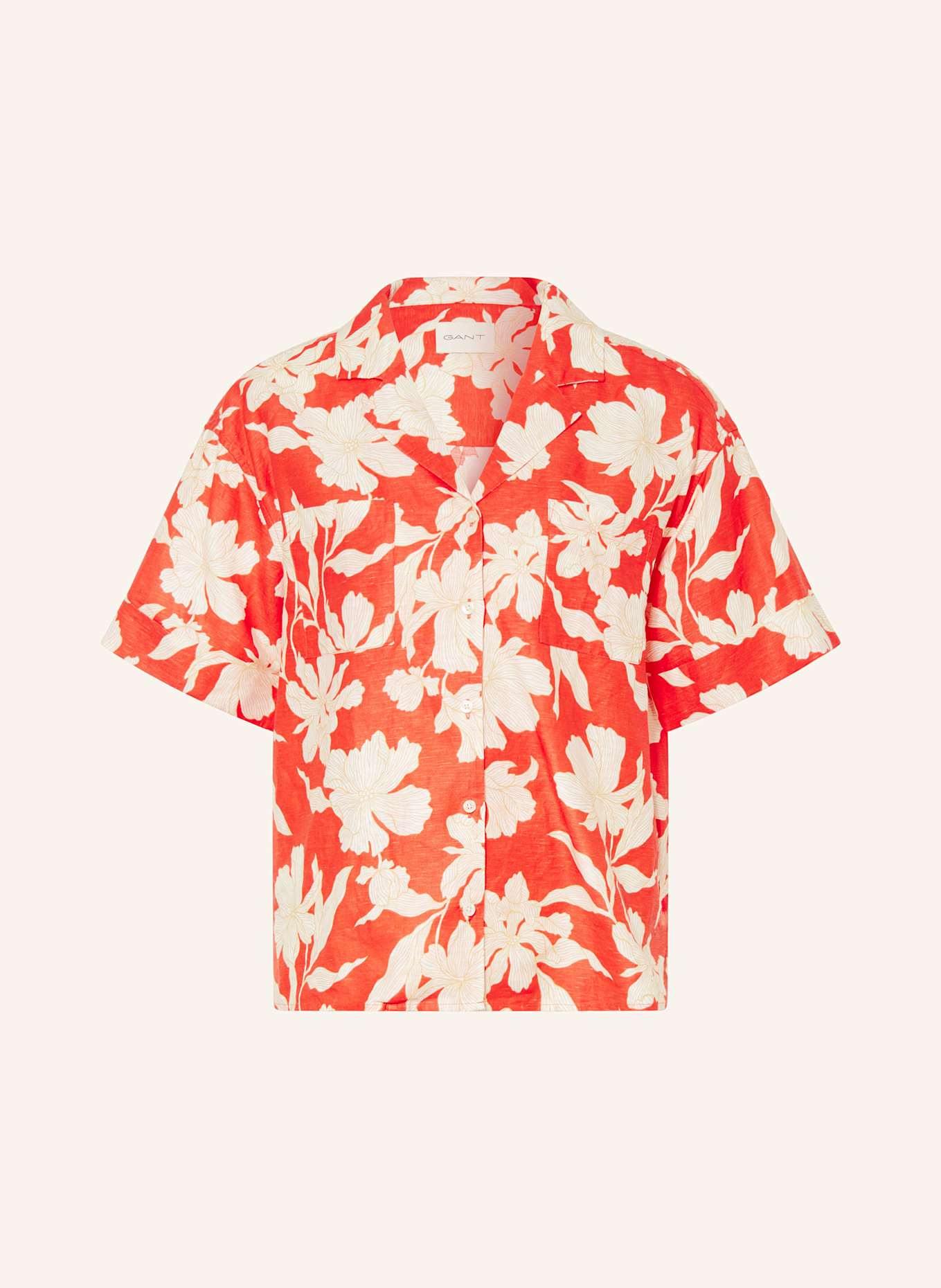 GANT Leinenbluse: WEISS / ROT / BEIGE