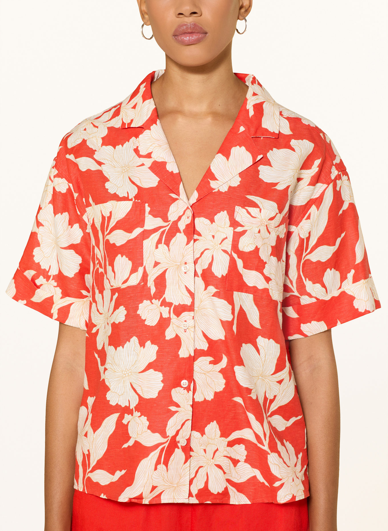 GANT Leinenbluse: WEISS / ROT / BEIGE