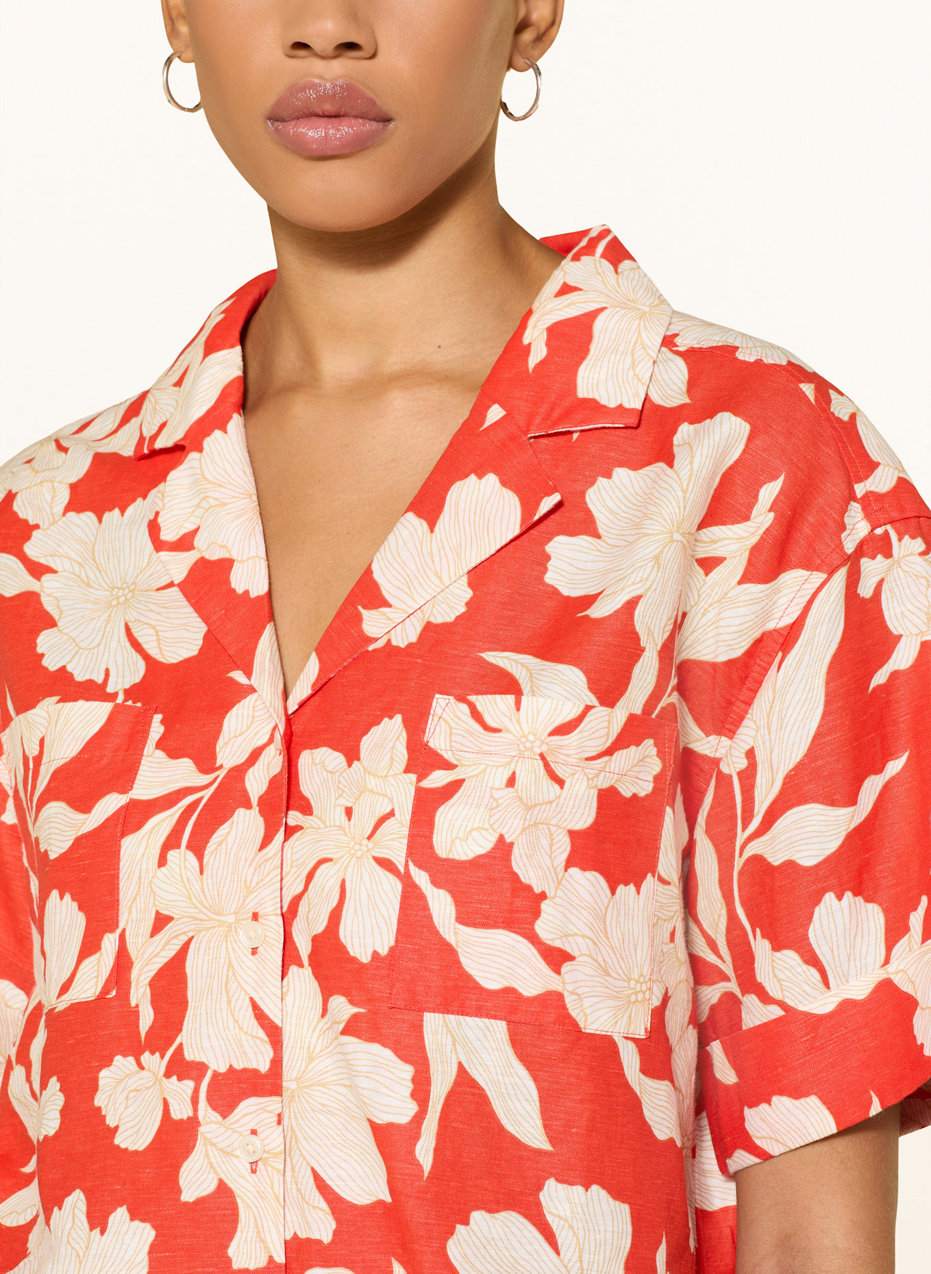 GANT Leinenbluse: WEISS / ROT / BEIGE